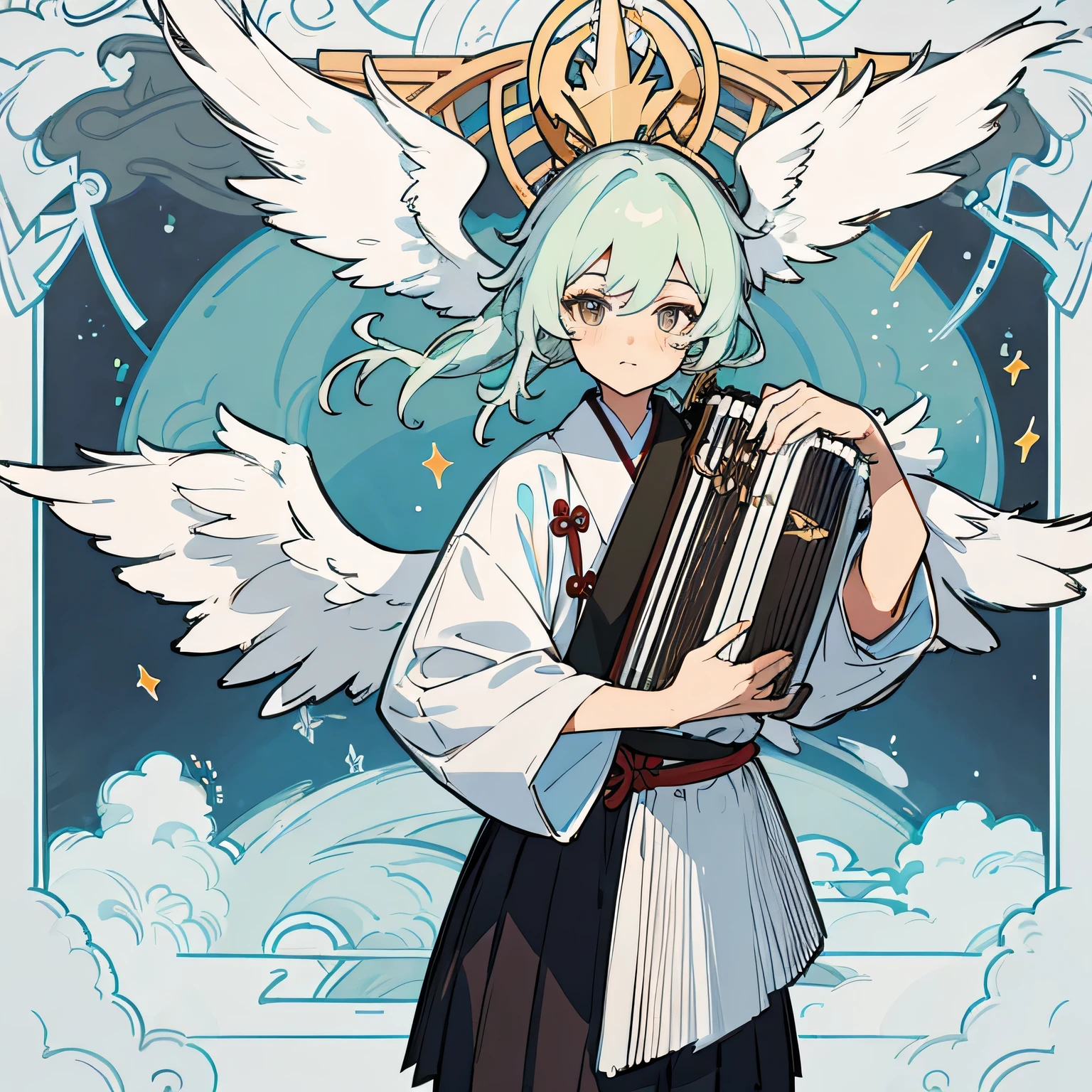 Genshin,Fengshin,Wendy,holding accordion,Performance,It has white wings on the back