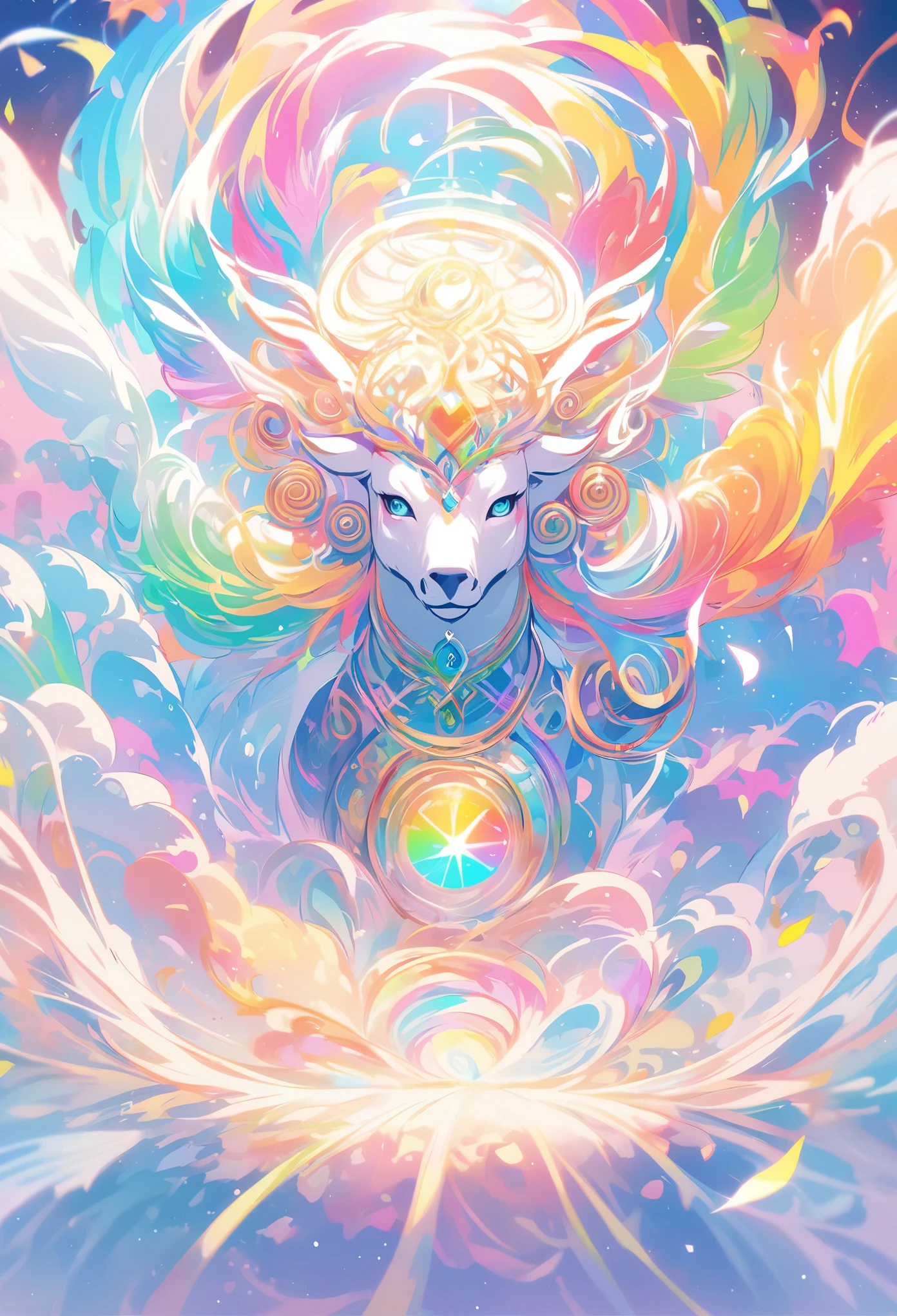 Coil，Colorful，sacred deer，green，light tone，blue，White