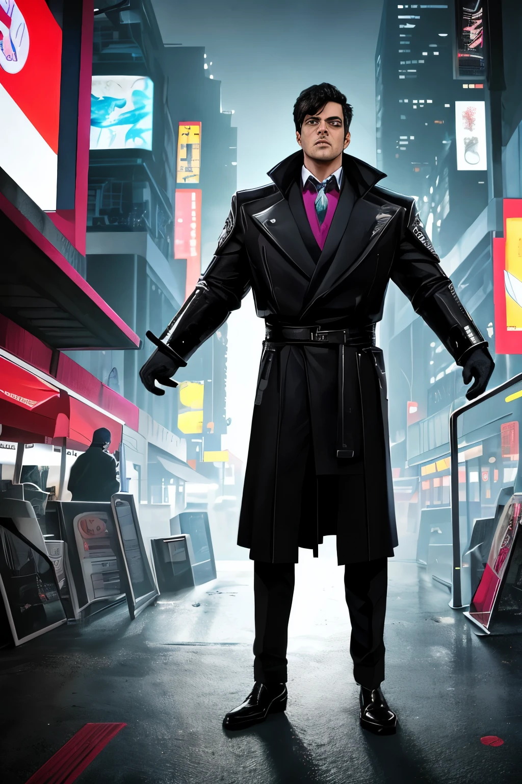 In the heart of a bustling cyberpunk metropolis, a futuristic time traveler, with an unusually pretentious and outrageous appearance, found himself accidentally getting into the frame of a photographer's shot. His frightened face was illuminated by the side, and the depth of field added a sense of mystery to the scene, capturing the dynamics of the moment.
The photographer, focused on his work, didn't notice the intruder in his shot. The time traveler's outfit was unlike anything the photographer had ever seen before: a combination of stylish neon colors and futuristic materials, giving him an otherworldly appearance.
The scene was set against a