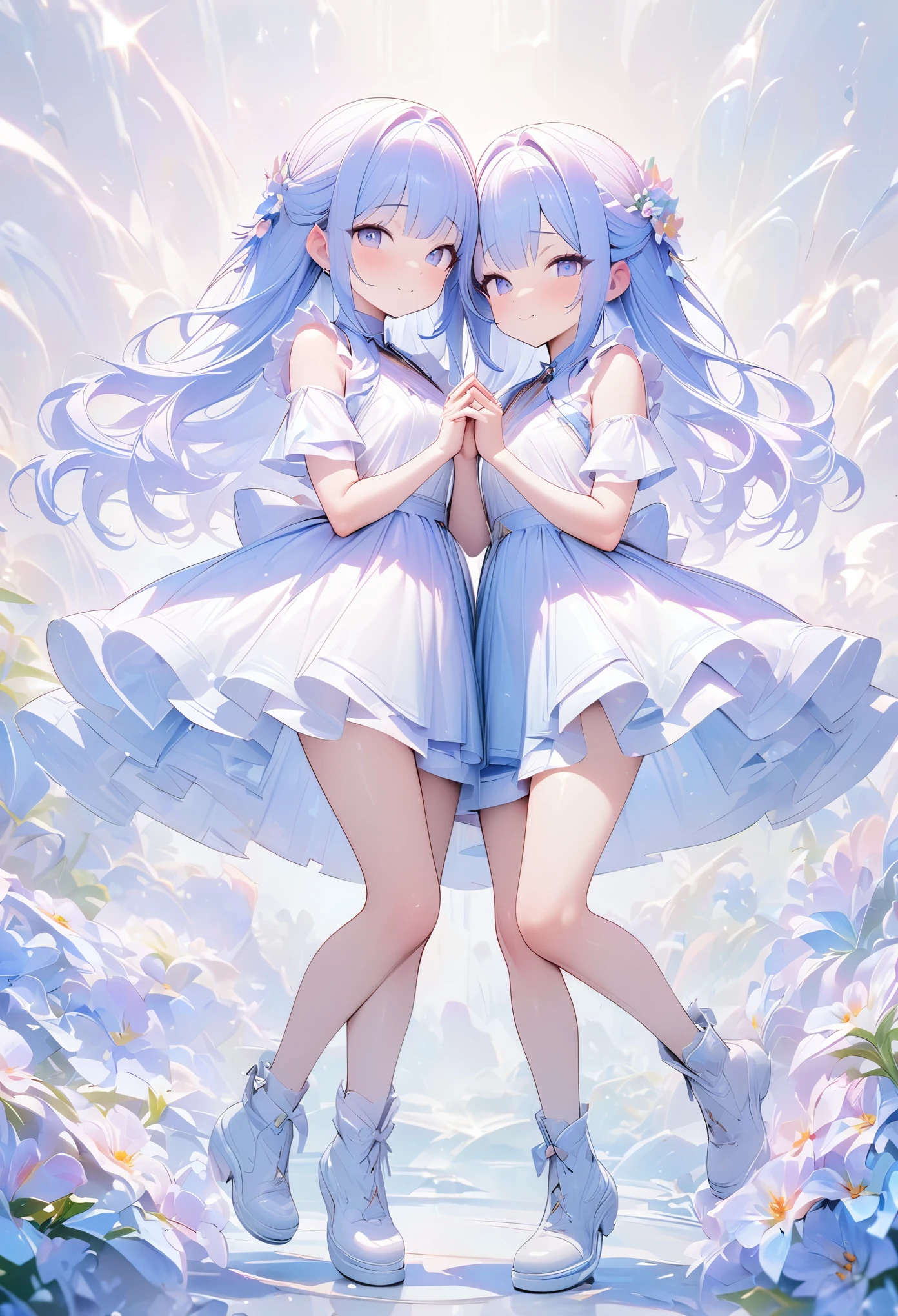 [tarot cards:1.4]，Symmetrical up and down，Daughter，Full body female love，Hands together，flowers bloom，（Very detailed:1.1），masterpiece，Super fine，best quality，8K