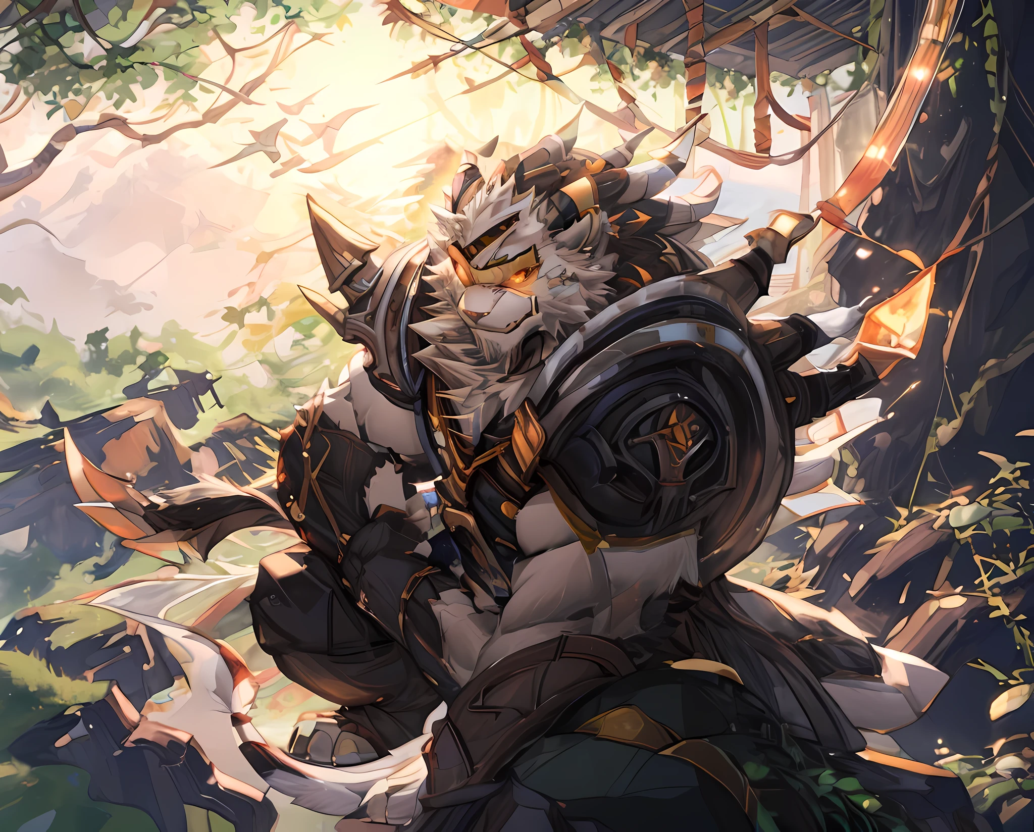 Anthropomorphic, (Solo), Anthro male, Single, Male, Lonenly, 50 years old, in a Bond clothes, Full of Nature forest, Ionia, Perfect scaling, Masterpiece, Beautiful atmosphere, by Zixiong, Hunter, Hunting Position, Souvenir collector, on the forest, Hunter instinct