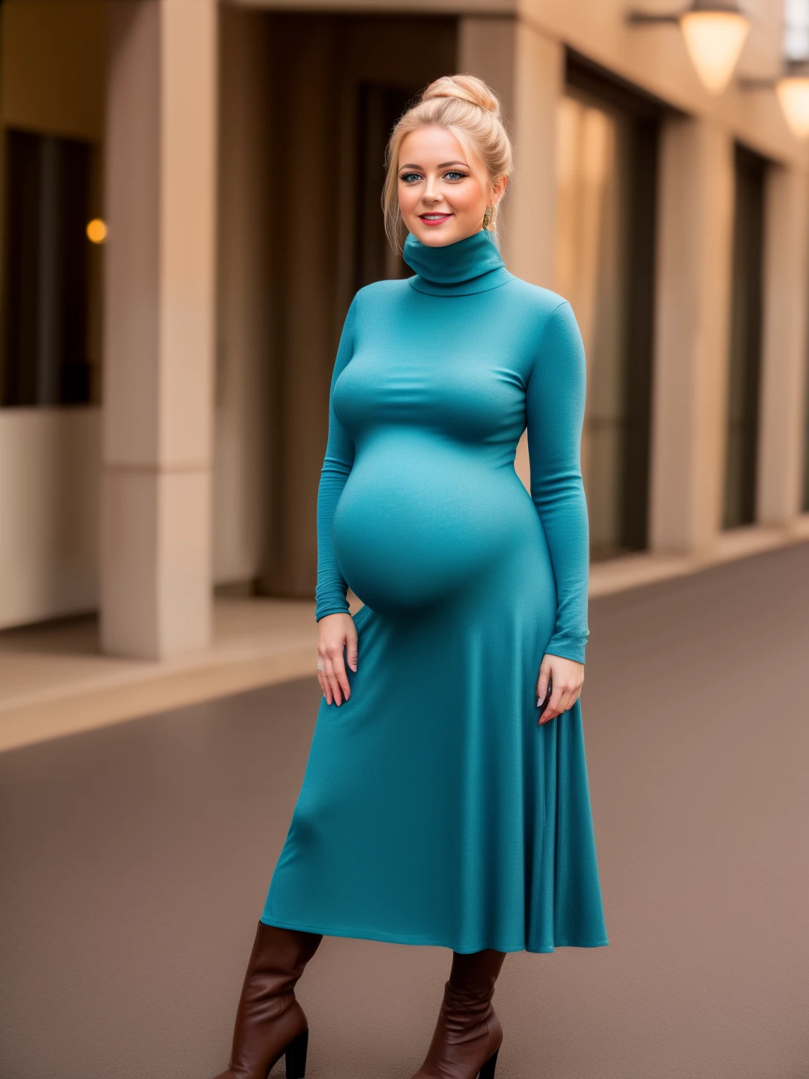Paparazzi photograph, ((full body photo:1.3)) of TahneeTaylor (short beautiful 20yr old woman with big and wide hips:1.3), (huge pregnant), (super teal turtleneck midi dress :1.3), (shopping at Macys:1.3)
BREAK
(nice smile:1.3), (mouth closed:1.3), (big detailed natural lips:1.3), (red lips:0.9), (beautiful blue-grey eyes), (short messy-bun:1.2) blonde hair:1.2), (eye makeup:1.2), (big innocent eyes), (skin wrinkles due to age:1.3), (light freckles:1.2)
BREAK
natural lighting, volumetric lighting, dynamic lighting, bokeh, blurry background, crisp, photorealistic, hires, 8k uhd, dslr, Fujifilm XT3, style by Flora Borsi, bright bold colors