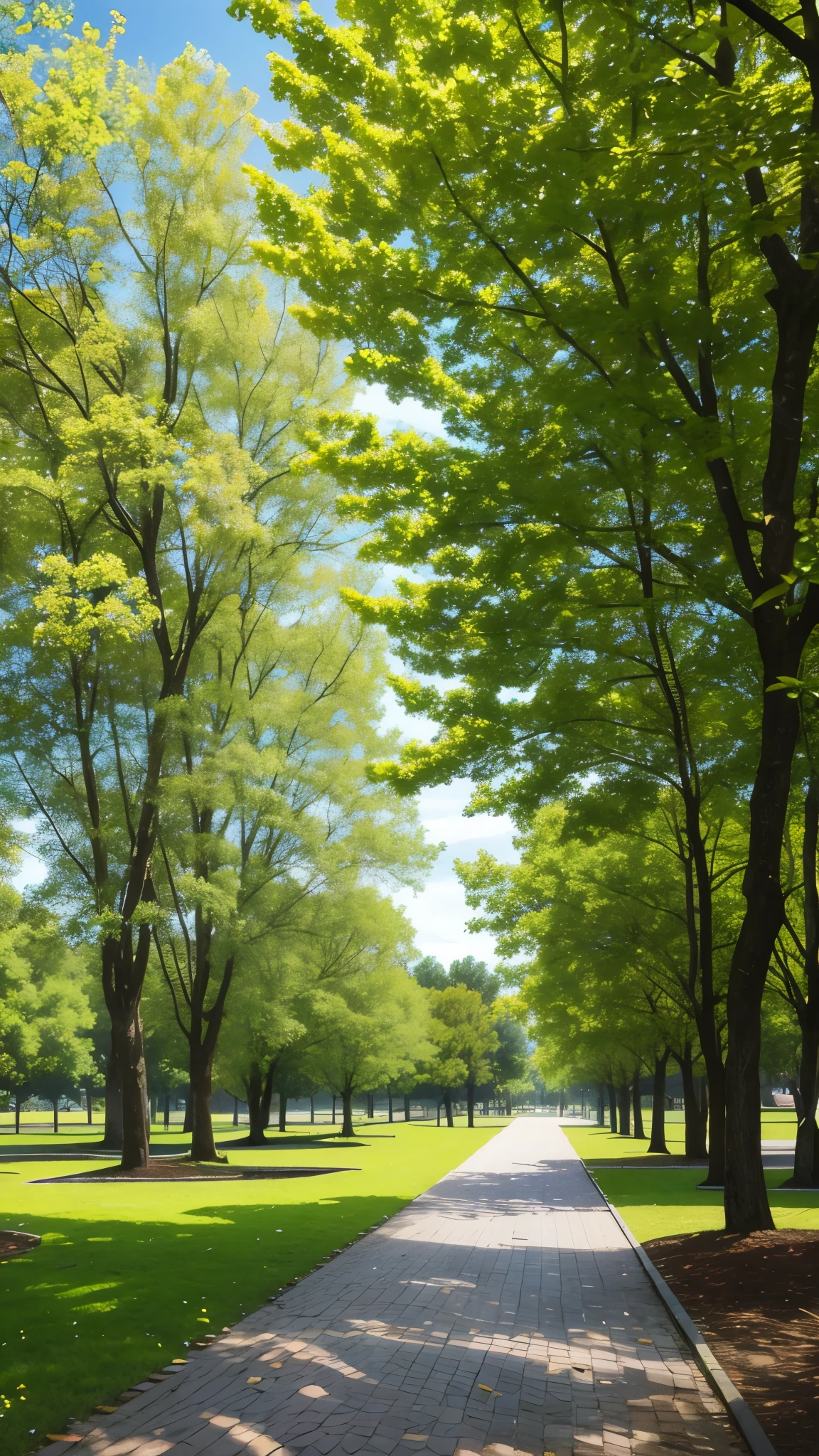 Ecological park full of trees and flowers sunny and clear day