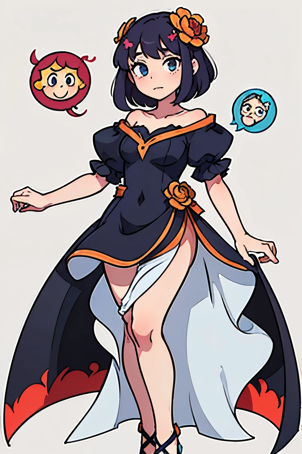  drawing of a girl in a dress with a flower on her head, simple drawing, girl in a dress, detailed dress and face, in dress, desenho, full body drawing, wearing a flowing dress, traditional drawing style, outline drawing, character drawing, cartoon drawing, full body character drawing, simple dress, how to draw anime