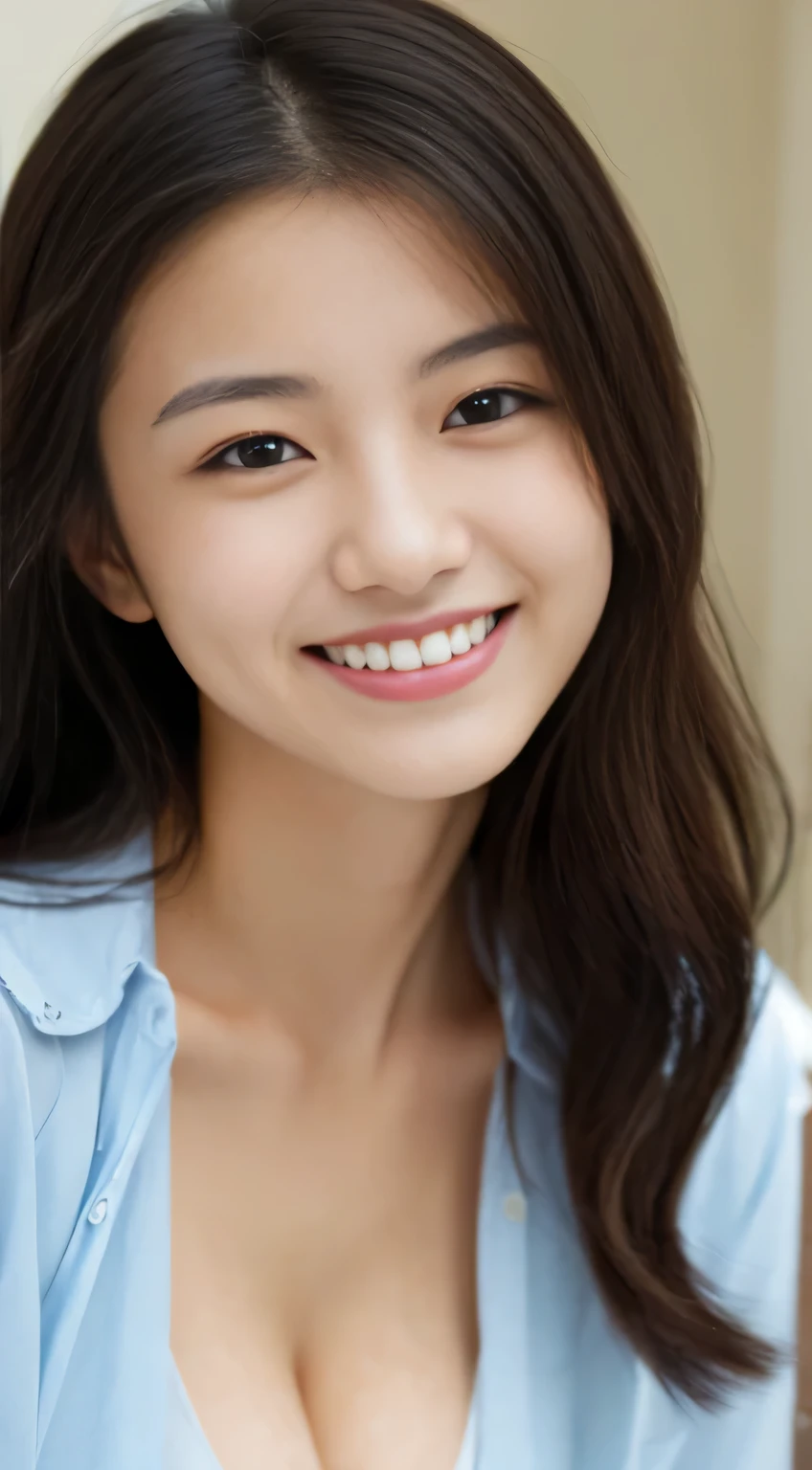 masterpiece,best quality,(Japanese ),((Beautiful girl)),cleavage,indoor,(perfect body beauty:1.2),(shy smile),beautiful teeth,