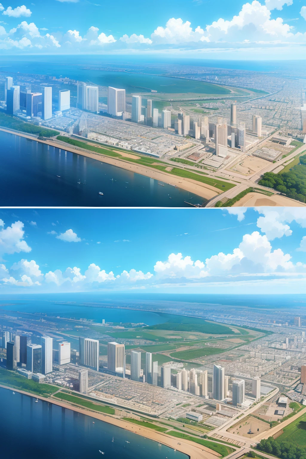 The Urban Panorama unfolds before us in a breathtaking 16:9 aspect ratio, meticulously crafted in high resolution and hyper-realistic detail by the ingenious mind of Sea Art. In this animated collage, an urban scene comes to life with a vibrant energy that is both simple and complex in its beauty. The horizontal road stretches out before us, neatly dividing the scene into two distinct realms.
On one side, a sea of cars moves gracefully, their metallic surfaces reflecting the natural light that cascades down from the crisp blue sky above. The sun's gentle touch creates a stunning interplay of light and shadow, bathing the scene in