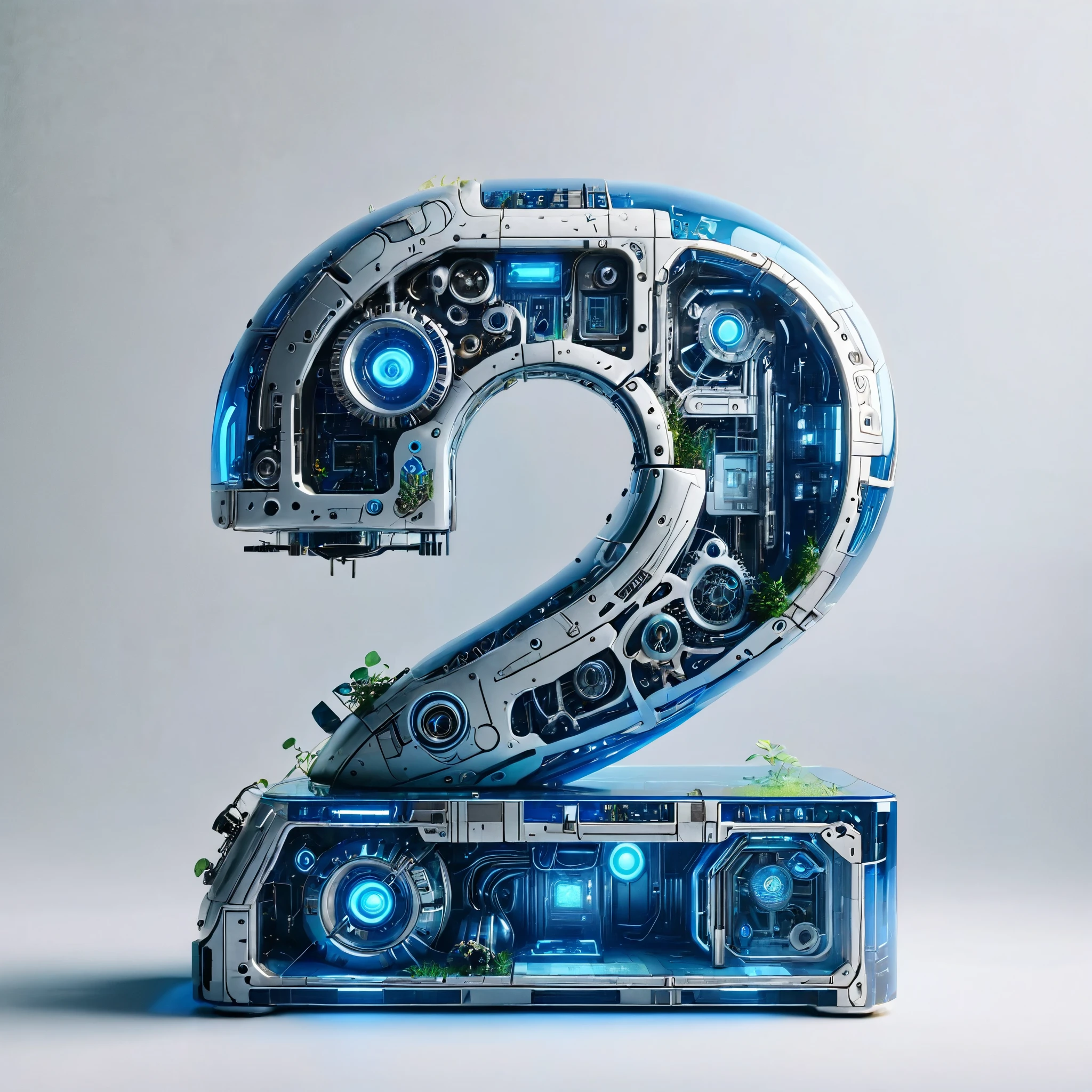 The art of math,Cyberpunk,Equipment,White ceramic housing,blue transparent glass,3D rendering,Light chasing,Reasonable structure,Complex internal structure