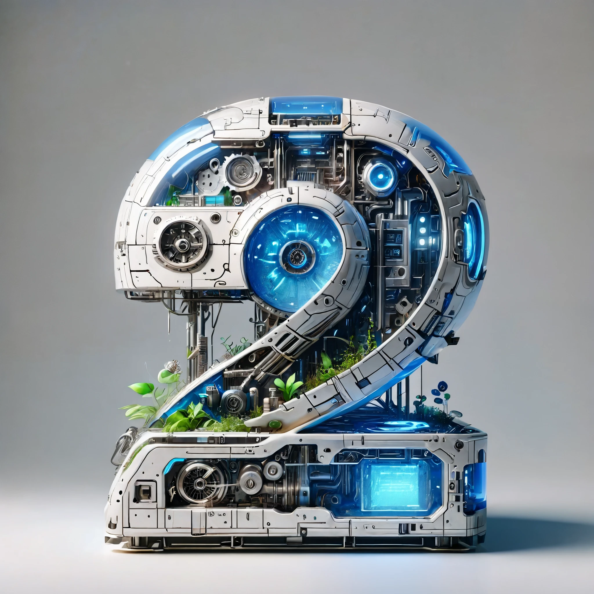 The art of math,Cyberpunk,Equipment,White ceramic housing,blue transparent glass,3D rendering,Light chasing,Reasonable structure,Complex internal structure