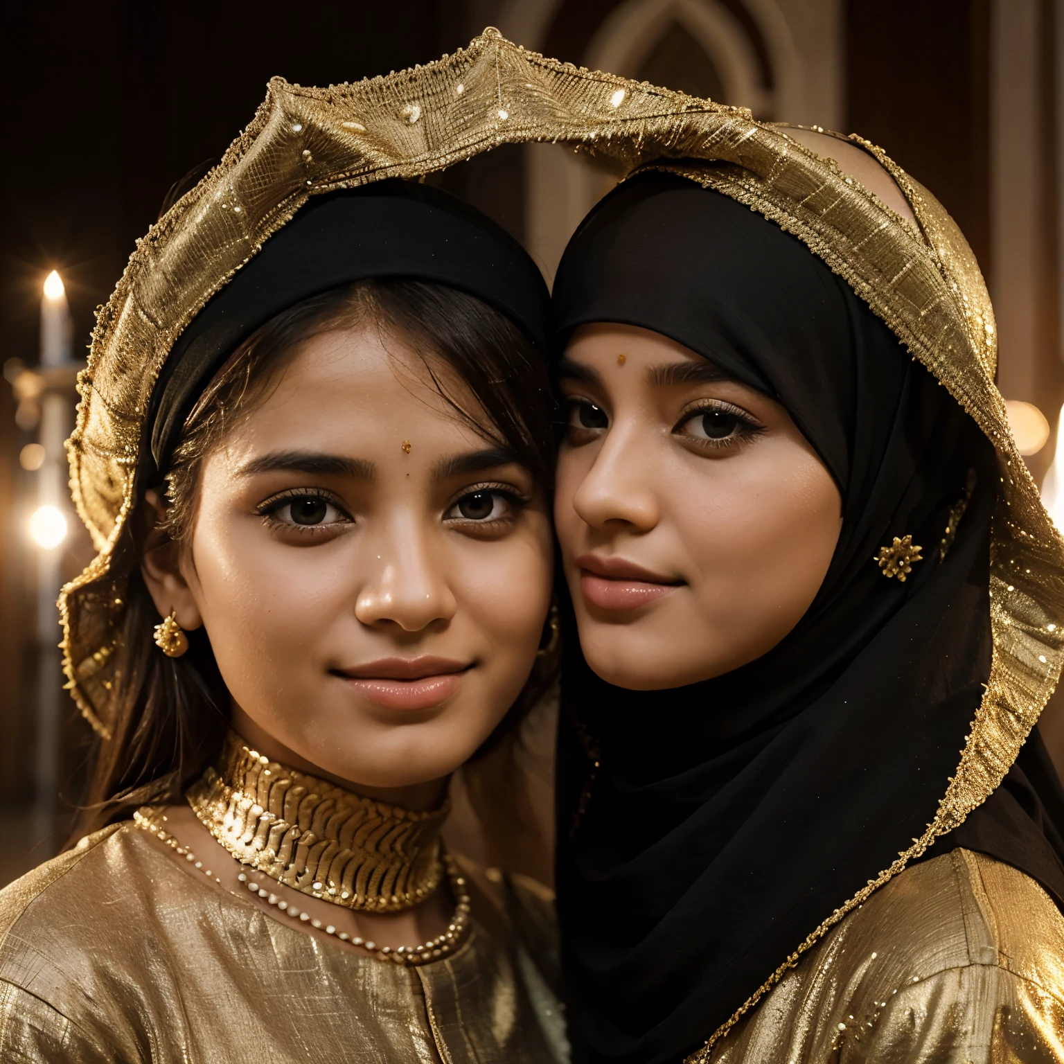 Make a 3-dimensional picture of a romantic couple, Muslim man and woman 