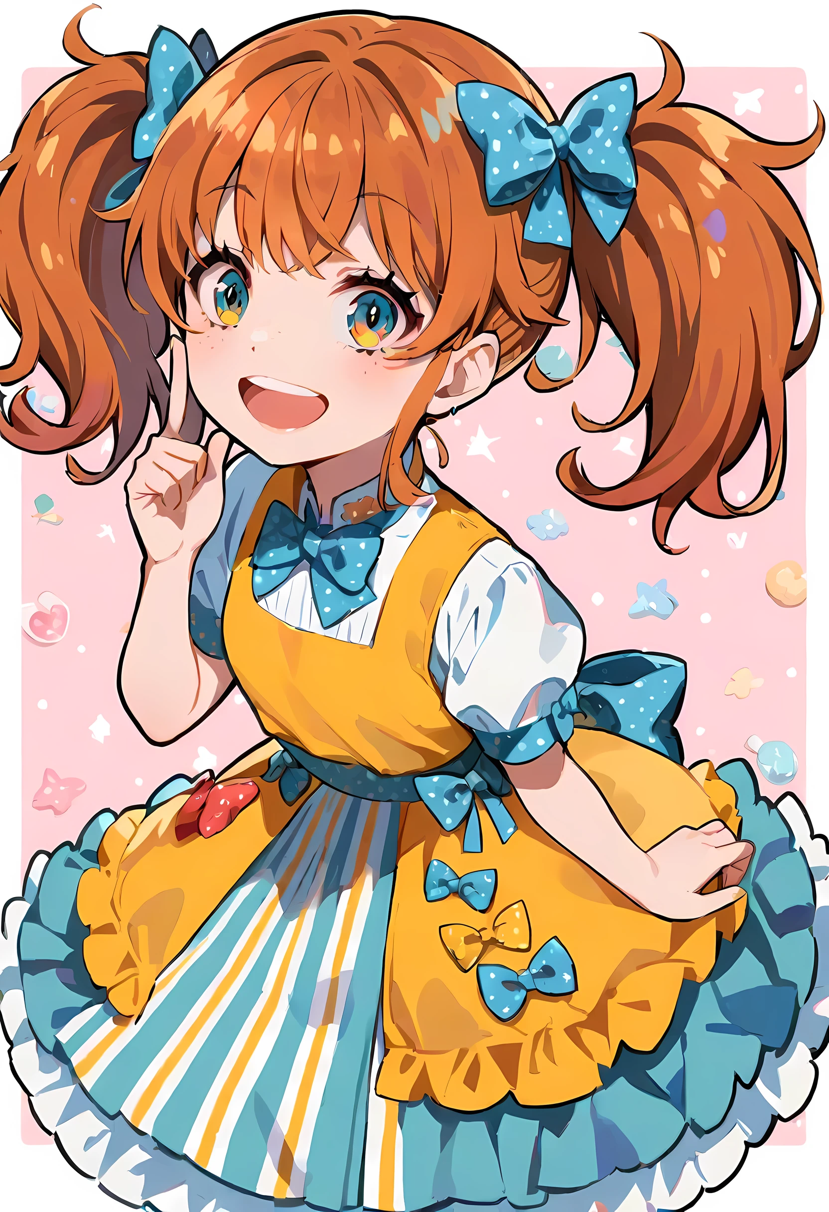Super super happy and cute little girl, Freckles and ginger hair, holding her cheek