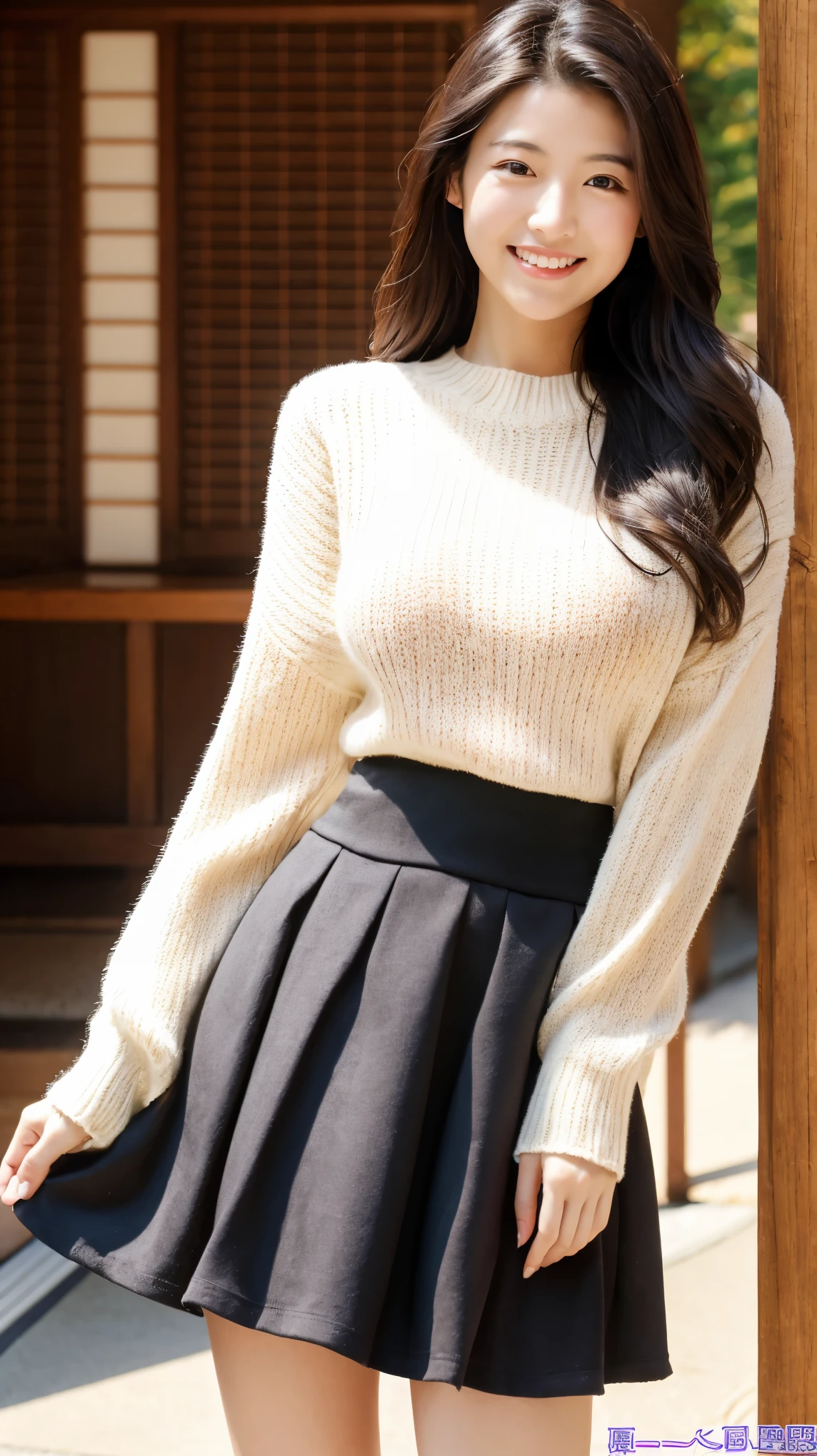 highest quality,best image,Japanese,big breasts,long black hair,beautiful girl,summer sweater,mini skirt,smile