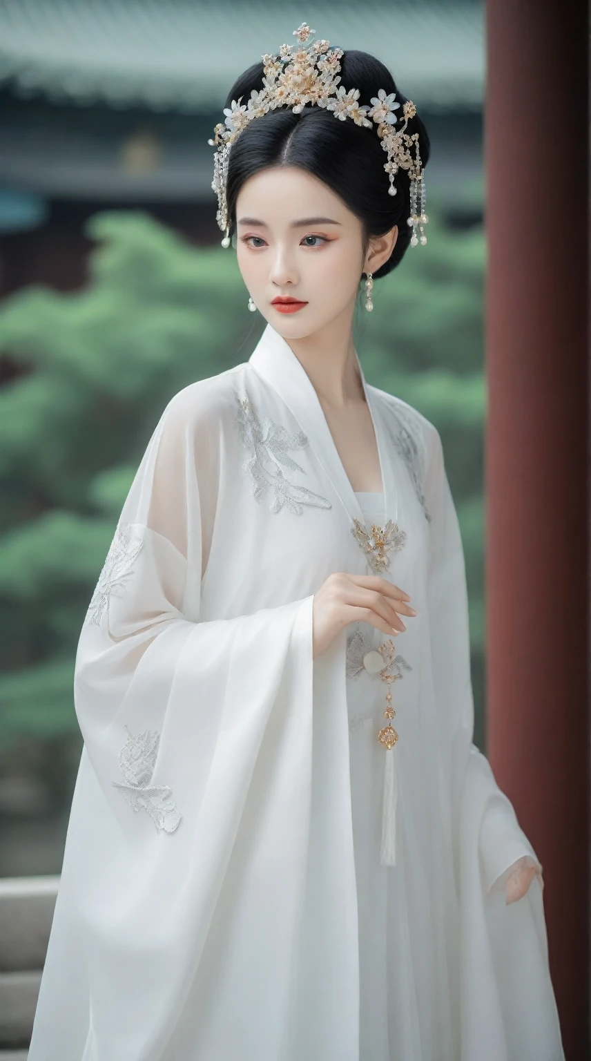 arafed woman in a white dress with a crown on her head, palais ， une fille en hanfu, inspired by Leng Mei, inspired by Du Qiong, Inspiré par Huang Ji, oeuvre d&#39;art dans le style de guweiz, inspired by Wu Bin, tendance sur cgstation, Gorgeous Chinese model, Xianxia complet du corps, style chinois