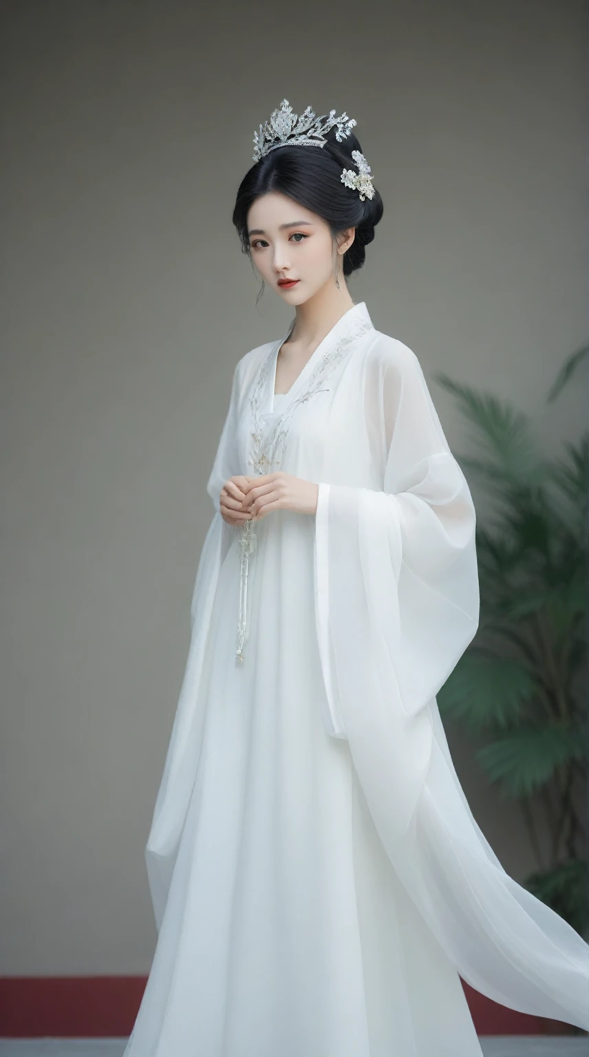 arafed woman in a white dress with a crown on her head, palais ， une fille en hanfu, inspired by Leng Mei, inspired by Du Qiong, Inspiré par Huang Ji, oeuvre d&#39;art dans le style de guweiz, inspired by Wu Bin, tendance sur cgstation, Gorgeous Chinese model, Xianxia complet du corps, style chinois