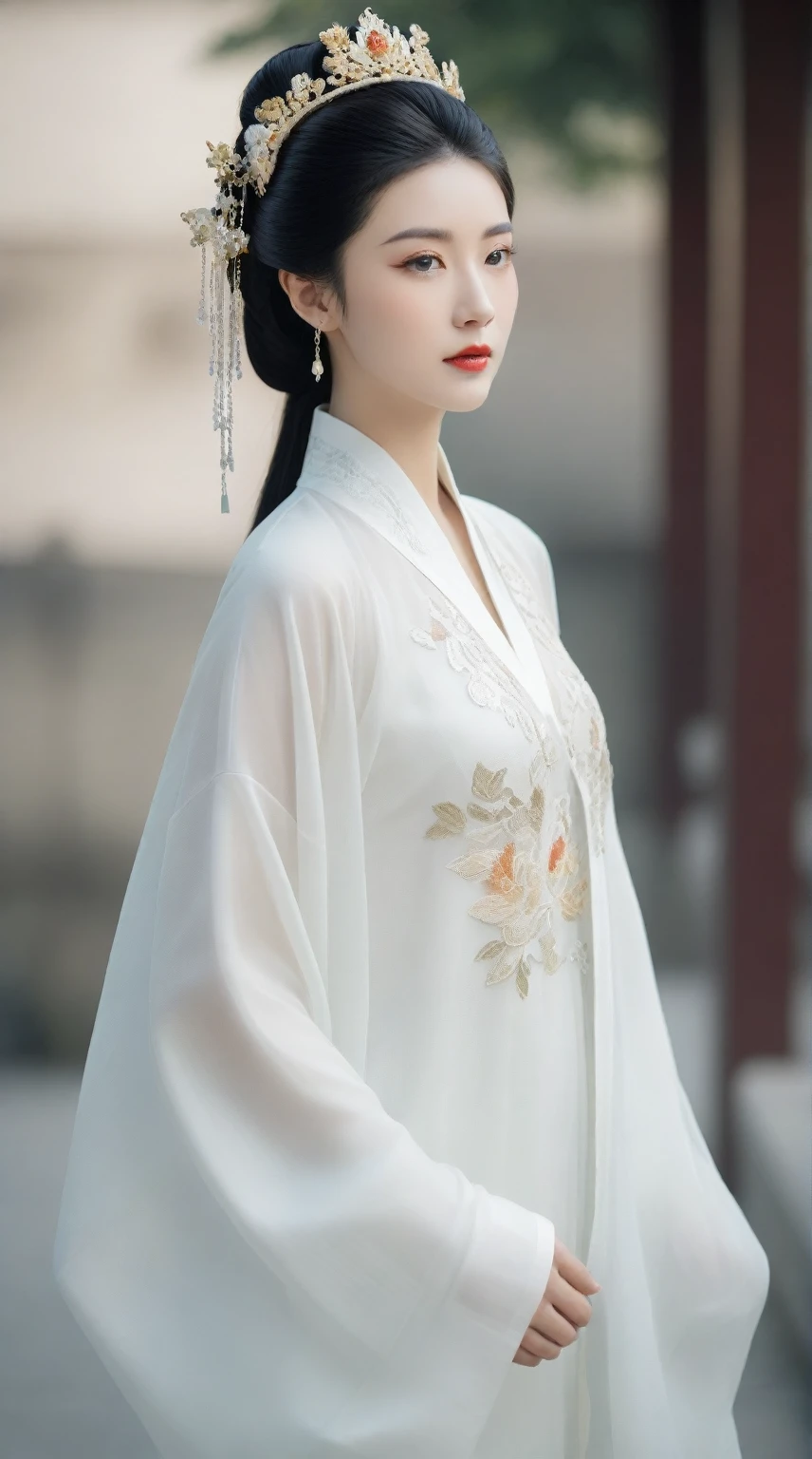 arafed woman in a white dress with a crown on her head, palais ， une fille en hanfu, inspired by Leng Mei, inspired by Du Qiong, Inspiré par Huang Ji, oeuvre d&#39;art dans le style de guweiz, inspired by Wu Bin, tendance sur cgstation, Gorgeous Chinese model, Xianxia complet du corps, style chinois