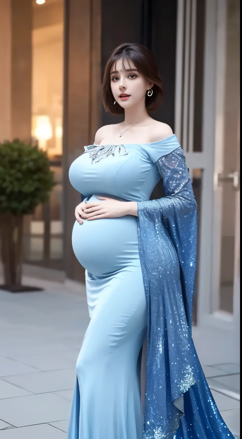top Quority,Lots of detail,(huge pregnant), 40-weeks pregnant, overdue, pregnant twins, There is a woman in a random light dress posing for a photo,lunar themed attire,astral witch clothes,Fantasy costumes,Live girl cosplay,Beautiful celestial mage,inspired by Leng Mei,Bandeau dress,Popular on CGstation,celestial goddess,render of april,light blues,Fantastic medium portrait top light,light blue colored skin,amouranth,Fantasy dresses,Full body close-up