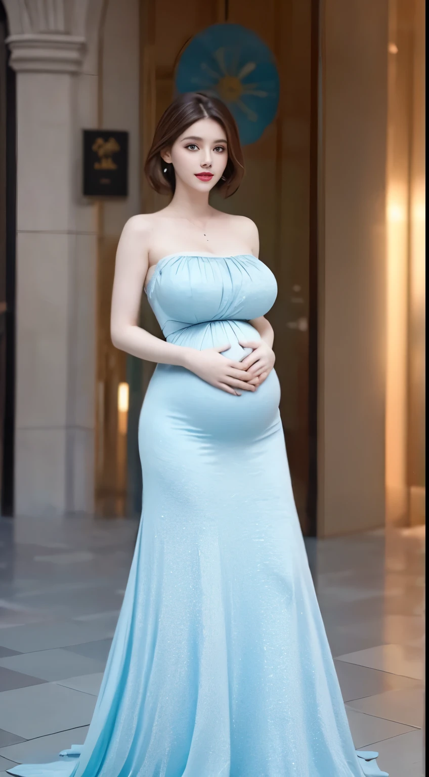 top Quority,Lots of detail,(huge pregnant), 40-weeks pregnant, overdue, pregnant twins, There is a woman in a random light dress posing for a photo,lunar themed attire,astral witch clothes,Fantasy costumes,Live girl cosplay,Beautiful celestial mage,inspired by Leng Mei,Bandeau dress,Popular on CGstation,celestial goddess,render of april,light blues,Fantastic medium portrait top light,light blue colored skin,amouranth,Fantasy dresses,Full body close-up