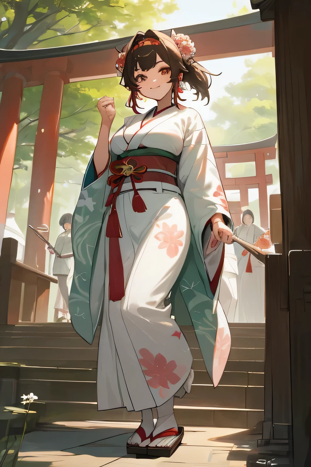 highest quality、High resolution、detailed background、cute10代の美少女、(two women:1.3)、brown hair、bob cut、braided ponytail、(huge breasts:1.3)、realistic、perfect body line、Floral embroidered panties、floral embroidered bra、cute色の眼鏡、
He looked at me with a happy expression.、smile、Calm atmosphere、Looks neat、
Keep sleeves, typical shrine maiden's kimono, Gives a gorgeous and formal impression.、
The soft colors and floral design create a cute impression.、
Keep sleevesに合わせる帯は華やかさと巫女らしさを引き出すアイテムです.、
It is a good idea to choose an obi with a cute floral pattern or decoration on the tightening part.、
Shrine maiden'The costume has a collar decoration called a maeita.。.、
Choose a front with a cute ribbon or flower motif.、
You can choose cute geta or zori sandals for the shrine maiden'footwear.、
Something brightly colored、We recommend designs with small ribbons or flower decorations at the feet..、
You can also add cute accessories、
Pins and hair bands with flower and ribbon motifs、
Shrine maidenらしいアクセサリーを選んでみてください.、
Arrange your hair in a shrine maiden style such as a bun or braid..、
In makeup, to give a healthy impression、Natural skin tone and soft cheeks recommended.、
Meiji Shrine in Tokyo、This is a shrine dedicated to Emperor Meiji and his achievements during the Meiji era.。.、
Vast grounds and beautiful forest, You can enjoy the atmosphere of a traditional Japanese shrine.、
Shrine maiden guides the worshipers and explains the rules and etiquette of the shrine.、
It plays the role of supporting worshipers so that they can worship properly.。.、
Shrine maiden also manages and cleans the shrine.、Maintaining the beauty and cleanliness of the shrine through maintenance and cleaning of the precincts、cute