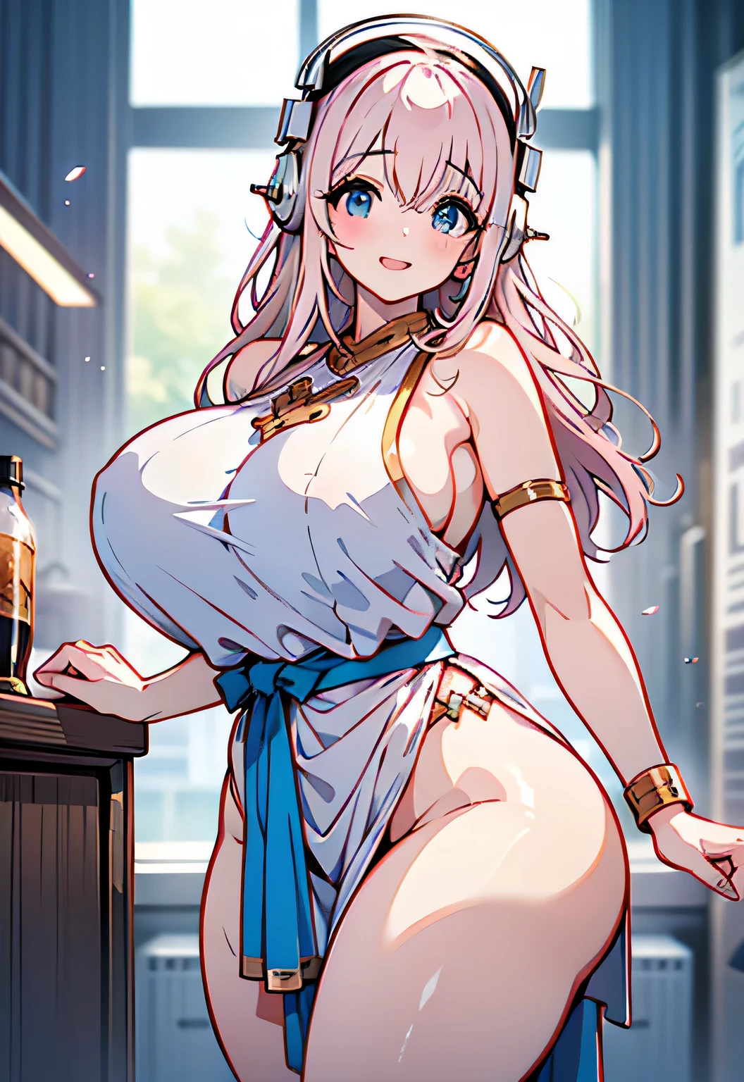 Erotic Anime Illustration、High resolution、A plump gal seduces at a party on a ship、gathered skirt、super sonic、beautiful eyes、Ecstatic smile、Overwhelming huge breasts that go beyond common sense、thick legs with fat、perfect proportions、cowboy shot、expose the vagina