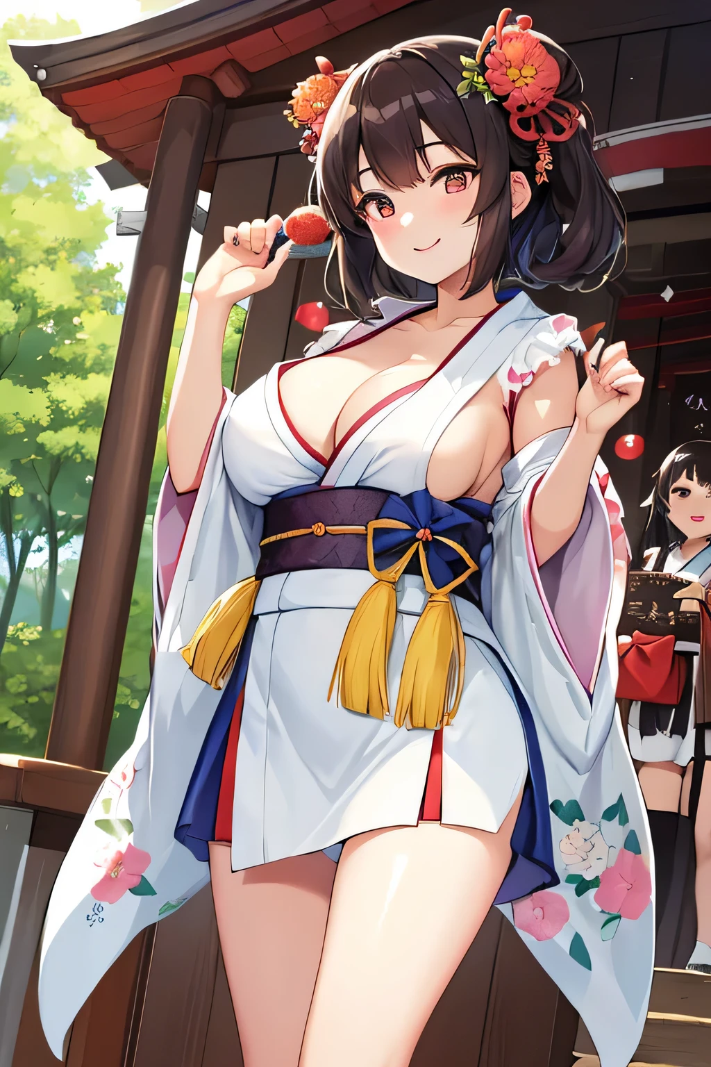 highest quality、High resolution、detailed background、cute10代の美少女、(two women:1.3)、brown hair、bob cut、braided ponytail、(huge breasts:1.3)、realistic、perfect body line、Floral embroidered panties、floral embroidered bra、emphasize the chest、emphasize cleavage、cute色の眼鏡、He looked at me with a happy expression.、smile、Calm atmosphere、Looks neat、cowboy shot、Low - Angle、underboob、panty shot、
Keep sleeves, typical shrine maiden's kimono, Gives a gorgeous and formal impression.、
The soft colors and floral design create a cute impression.、
Keep sleevesに合わせる帯は華やかさと巫女らしさを引き出すアイテムです.、
It is a good idea to choose an obi with a cute floral pattern or decoration on the tightening part.、
Shrine maiden'The costume has a collar decoration called a maeita.。.、
Choose a front with a cute ribbon or flower motif.、
You can choose cute geta or zori sandals for the shrine maiden'footwear.、
Something brightly colored、We recommend designs with small ribbons or flower decorations at the feet..、
You can also add cute accessories、
Pins and hair bands with flower and ribbon motifs、
Shrine maidenらしいアクセサリーを選んでみてください.、
Arrange your hair in a shrine maiden style such as a bun or braid..、
In makeup, to give a healthy impression、Natural skin tone and soft cheeks recommended.、
Meiji Shrine in Tokyo、This is a shrine dedicated to Emperor Meiji and his achievements during the Meiji era.。.、
Vast grounds and beautiful forest, You can enjoy the atmosphere of a traditional Japanese shrine.、
Shrine maiden guides the worshipers and explains the rules and etiquette of the shrine.、
It plays the role of supporting worshipers so that they can worship properly.。.、
Shrine maiden also manages and cleans the shrine.、Maintaining the beauty and cleanliness of the shrine through maintenance and cleaning of the precincts、cute
