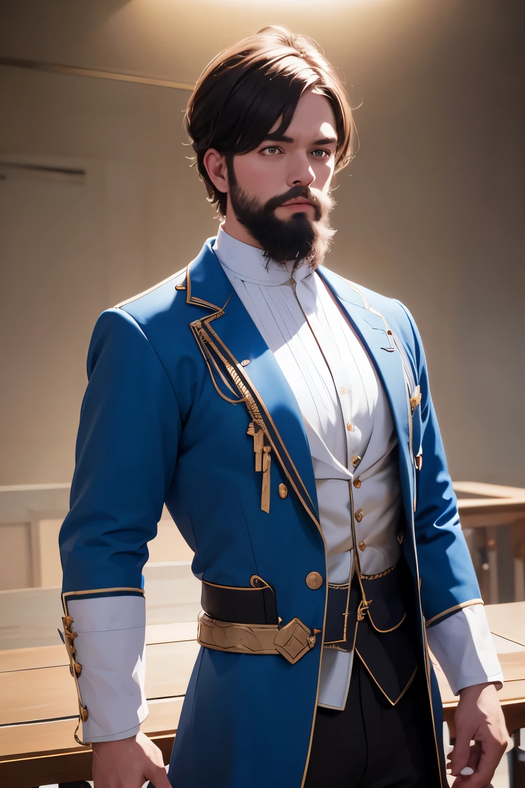 1 boy, Cowboy shots by re8dfield, beard, beard, black coat, turtleneck sweater, Volumetric lighting, best quality, masterpiece, intricate details, Tone mapping, sharp focus, Super detailed, Popular topics on ArtStation, looking at the audience, actual