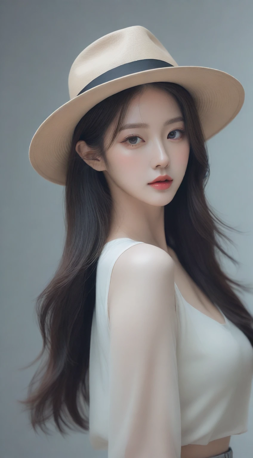 un gros plan d&#39;une femme portant un chapeau et une veste, portrait d&#39;a female korean idol, style artistique réaliste, oeuvre d&#39;art dans le style de guweiz, fanart de fille urbaine, jusqu&#39;to the model | type germe, [ 4K digital art ]!!, style artistique réalisme, beautiful work of&#39;Digital art, portrait de l&#39;idole de la kpop, photostyle artistique réaliste, Digital art réaliste 4k