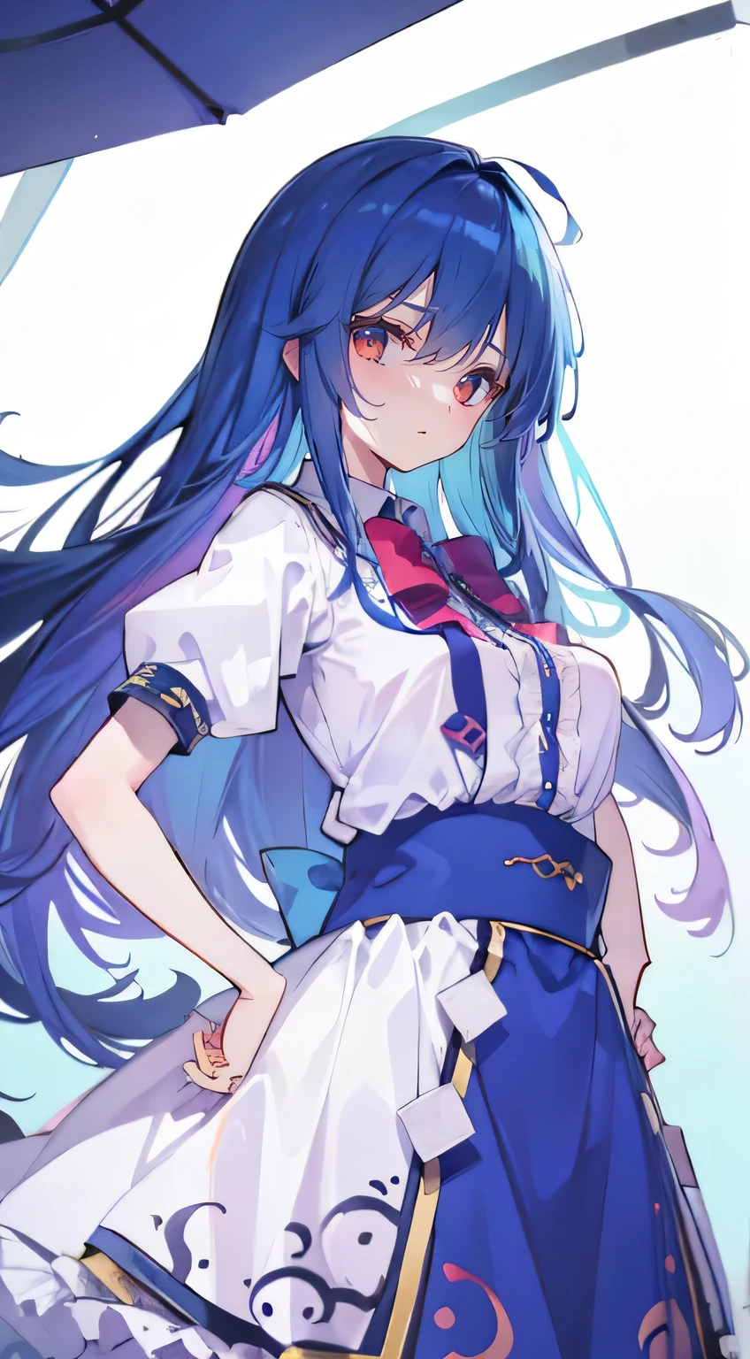 (masterpiece),best quality, expressive eyes, perfect face, 1girl,
big breasts, H cup, Good breasts, Put your hands on your waist,Fair, Gorgeous,japanese manga,girl,Laura,Young angels, blue hair, blue haired,tent , tent chest, tent breast, floating clothes,grab your waist, grab your waist, hands on hips , hands on hips,flat chest,bad milk,Nagiko Fujisaki,blue hairs,long, straight hair,long hair,