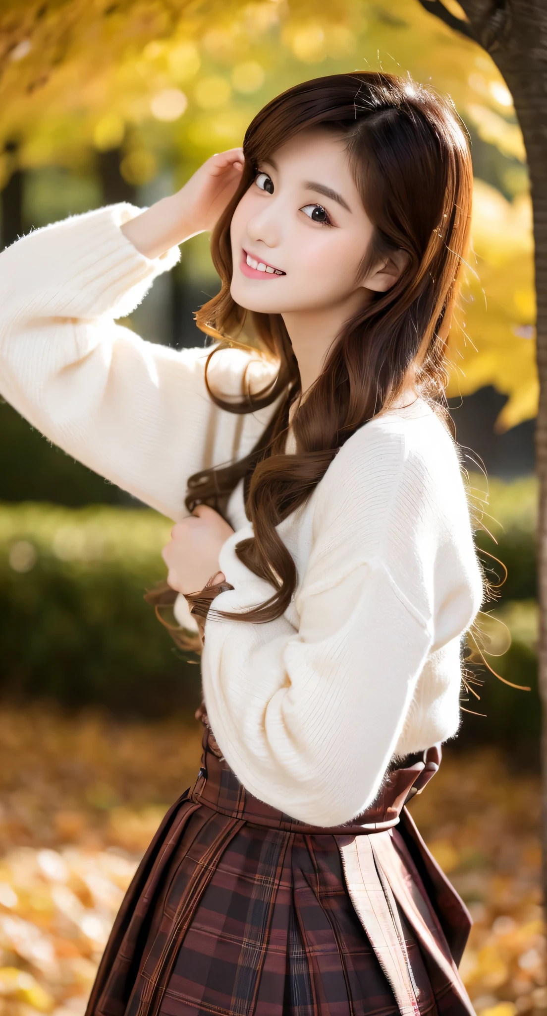 [masterpiece] table top, highest quality, shape, Highly detailed and finely crafted, High resolution 8K wallpaper, Japanese style,
Dynamic and beautiful form, Sharp features, Full body image of a 20 year old girl wearing autumn clothes, oozing sex appeal,
Wavy hair flows softly around the face, cute expression, natural color lip, bold, Sexy pose with a seductive smile,
Harajuku fashion aesthetics, exuding confidence and charm, [masterpiece]