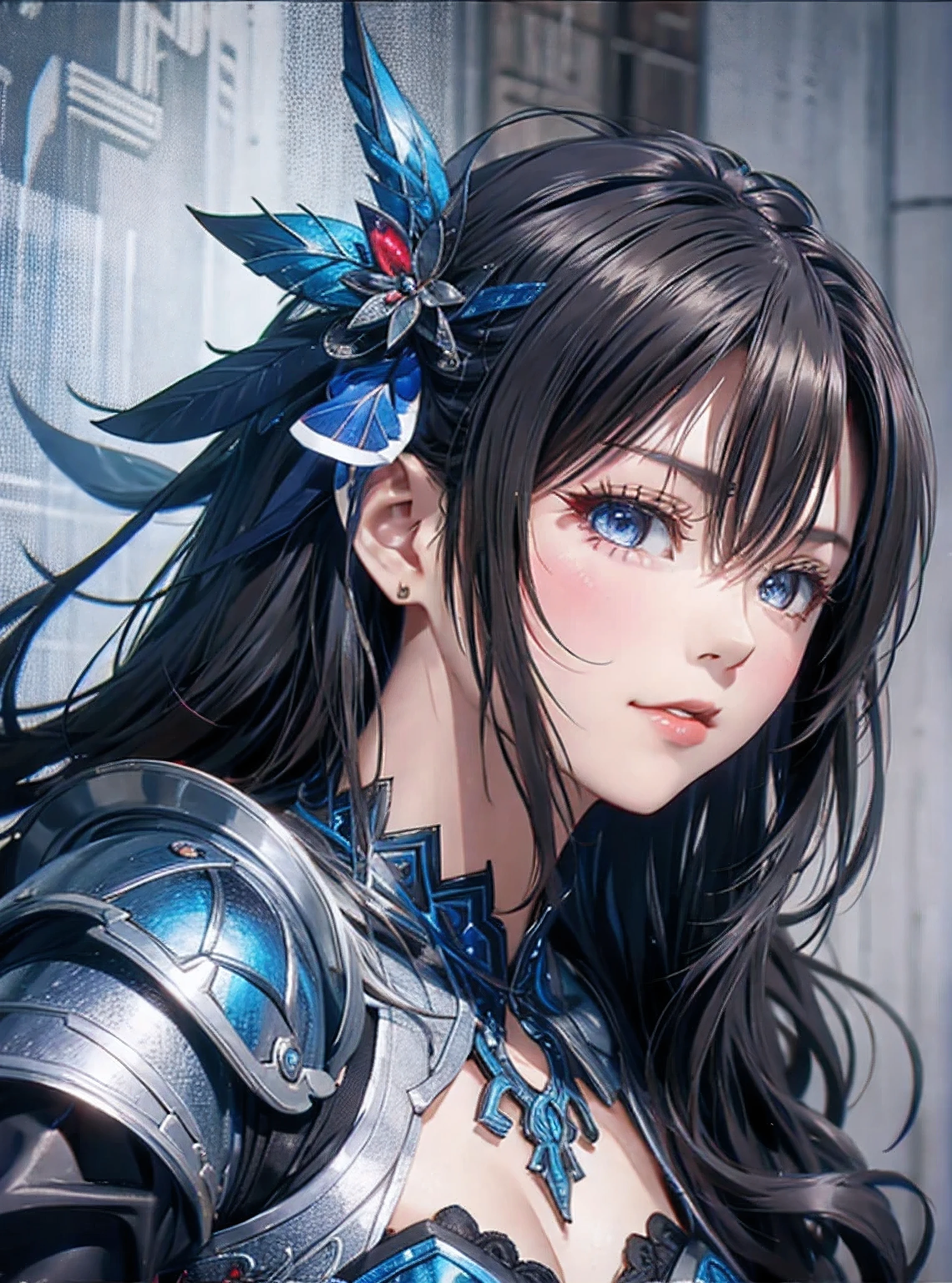 Close-up of woman in silver and blue dress, Chengwei Pan at Art Station, by ヤン・J, detailed fantasy art, amazing character art, fan art best art station, amazing exquisite character art, beautiful armor, highly detailed art germ, detailed digital anime art, Art station artgerm&#39;s illustration - pixiv, armor girl