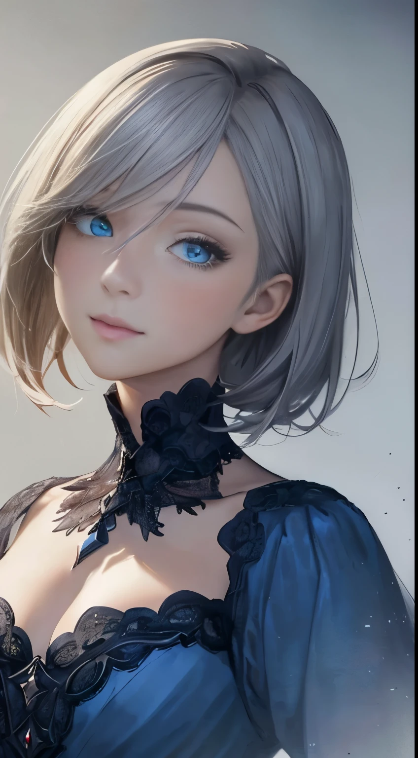 (masterspiece: 1.3), (max resolution: 1.2), (Ultra HDTV: 1.2), cinematographic light, 8K resolution, Detailed features, beautifully rendered, (Sharp Focus: 1.2), Focus on Face:1.2, An exquisite masterpiece in best quality, featuring a beautiful girl named Enako, opposing a pristine white background, distinguished by her blonde short hair, as captured in this concept art image. Her features are meticulously detailed with accurate anatomy, showcasing a perfectly defined face containing natural cheeks, glossy skin, and fair complexion. Her expressive blue eyes glisten