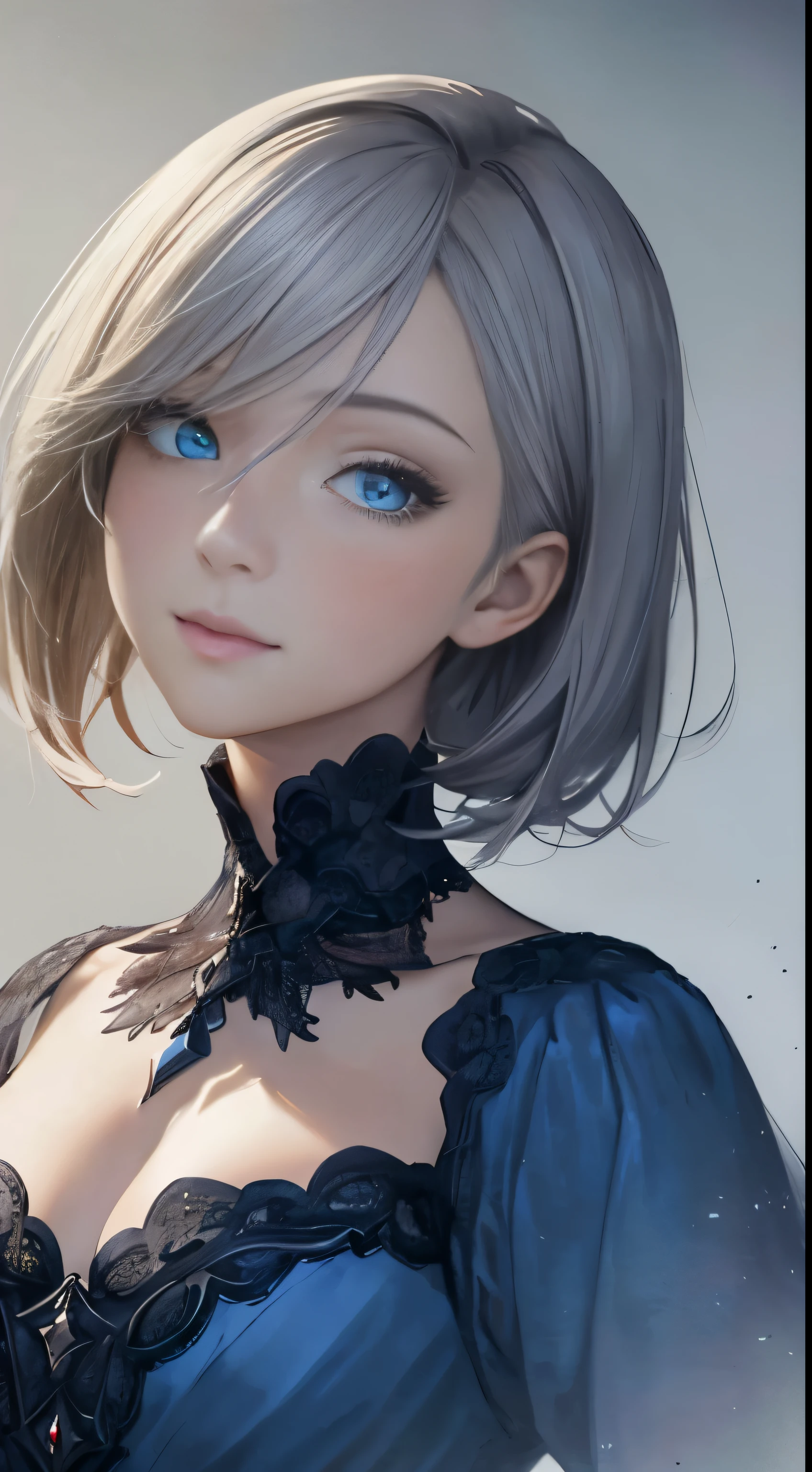 (masterspiece: 1.3), (max resolution: 1.2), (Ultra HDTV: 1.2), cinematographic light, 8K resolution, Detailed features, beautifully rendered, (Sharp Focus: 1.2), Focus on Face:1.2, An exquisite masterpiece in best quality, featuring a beautiful girl named Enako, opposing a pristine white background, distinguished by her blonde short hair, as captured in this concept art image. Her features are meticulously detailed with accurate anatomy, showcasing a perfectly defined face containing natural cheeks, glossy skin, and fair complexion. Her expressive blue eyes glisten