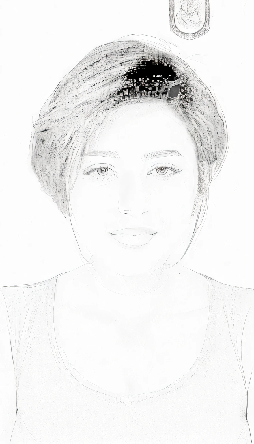 arafed drawing of a woman with a cell phone in her hand, line art portrait, drawn with photoshop, stylized portrait h 0, digital line-art, digital sketch, inspired by Nil Gleyen, realistic line drawing, stylized portrait h 1280, digitalportrait, centred symmetrical portrait, centered portrait, line art - n 9