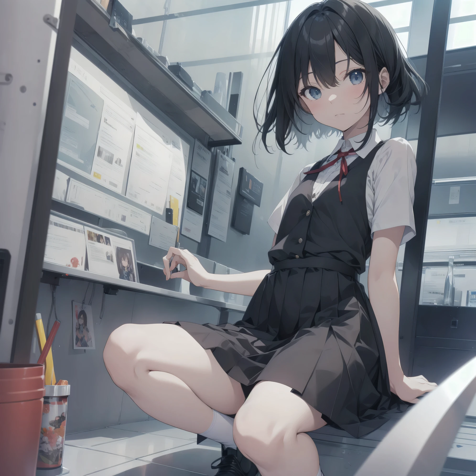 Super Absurd - Top Quality from the God of Art, Super detailed, High resolution, anime moe art style, cute girl portrait, best anime 8K konachan wallpaper, Pixiv contest winners, perfect anatomy,break, (眠そうにalone学校へ行く女の子を描いてください. )break,1 girl, (alone,little woman, :1.3),All limbs, full finger,, The charm of an immature body, (very short hair), shortcut, flat chest, , small ass, between legs, small black eyes, detailed and beautiful eyes, Well-proportioned iris and pupils, expressive eyes, High resolutionの詳細な髪, yawn, neck ribbon, shirt, collared shirt, skirt, pleated skirt, , (detailed lighting), (detailed background), On the way to school. break,super dense skin, Best cinematic lighting powered by famous artist, 8K,Beauty Illustration,photoshop_(Moderate),Absurd Hi-Res,UHD,rough skin,break,((artist:kantoku)), artist:dark black,artist:shinkai makoto,artist:sekiya asami,artist:Fujiyama,