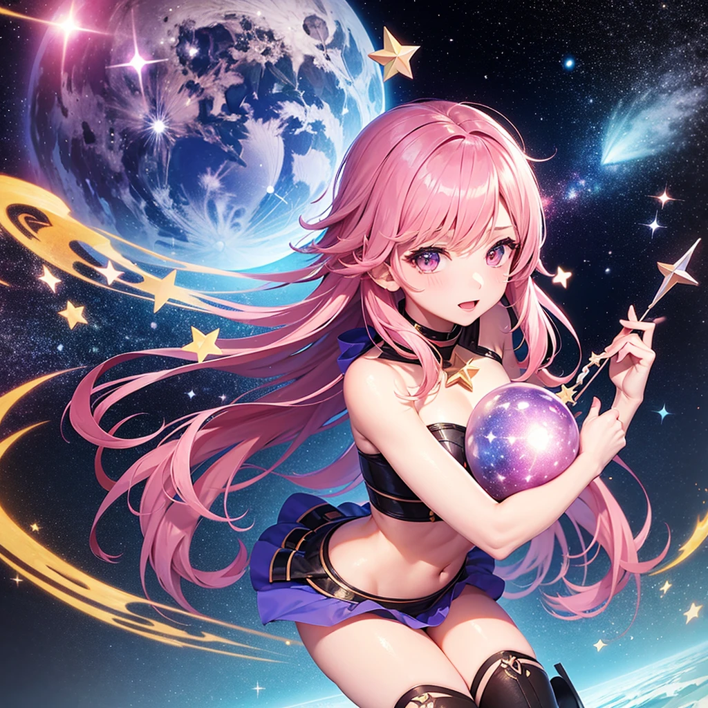 1girl, star mage, pink hair maria chiquinha, cosmic comets,