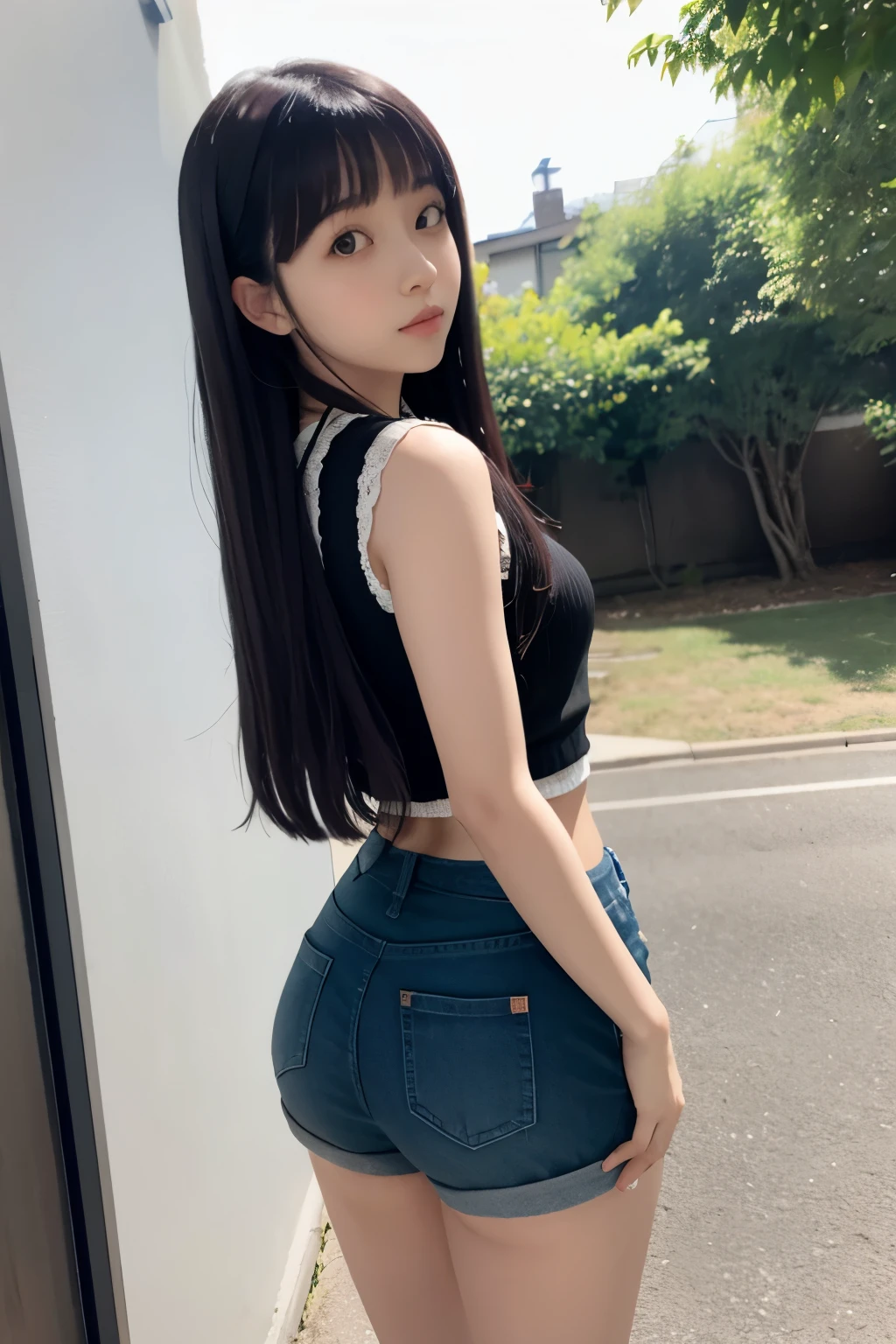 Hinata Hyuuga, standing, vista por tras, cute ass, olhar sensual