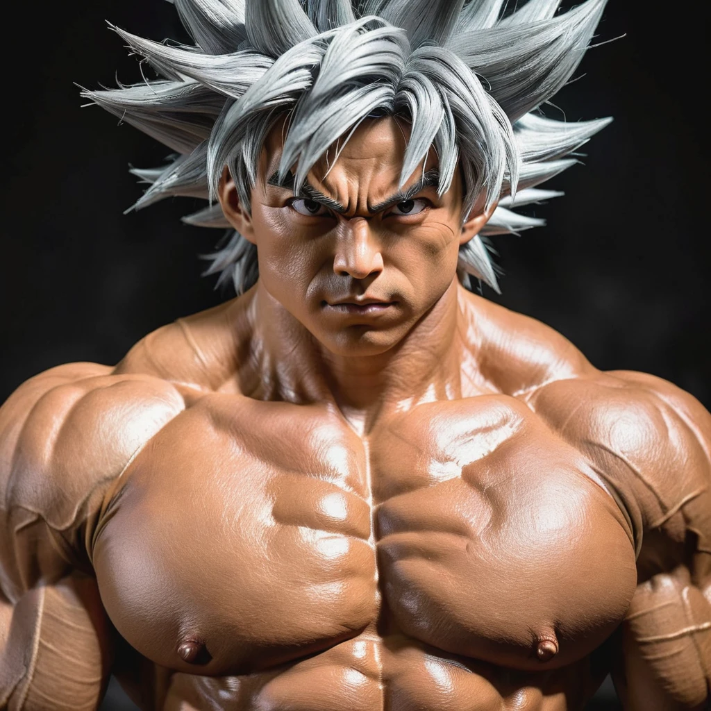 a close up of a man with a very muscular body, photorealistic human goku, son goku as the incredible hulk, goku in real life, human goku, hyper realistic anime, goku as an asian man, highly detailed portrait of goku, goku from dragon ball, son goku, goku from dragon ball z, goku from dragonball z, ultra instinct, muscular character