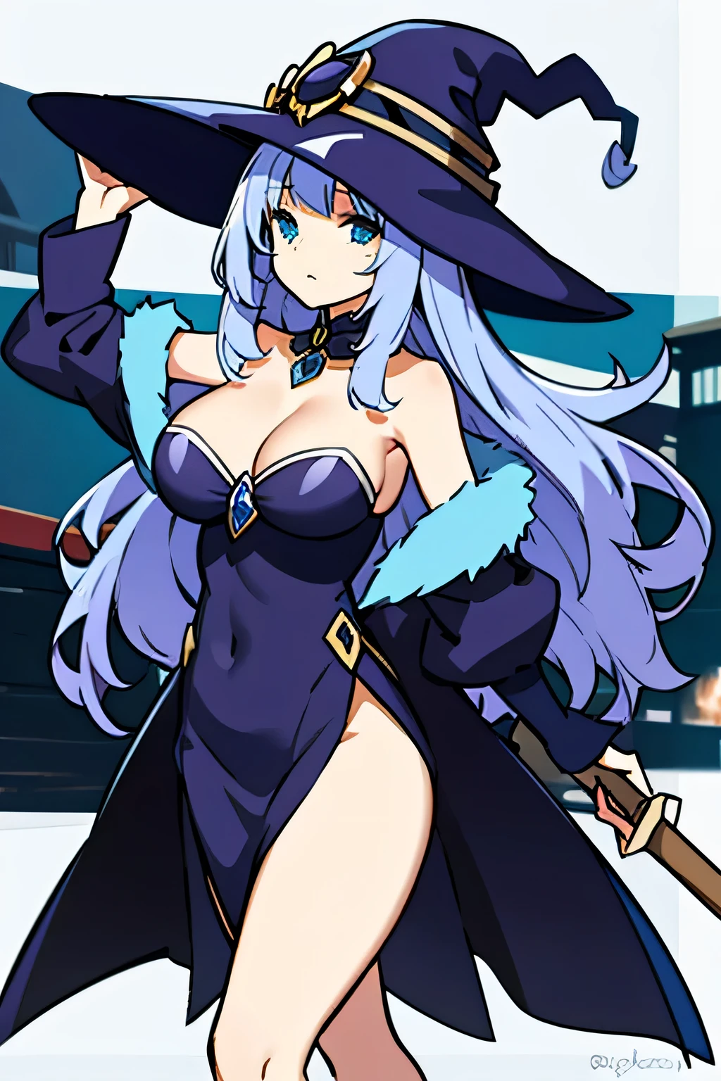 blue，wizard，witch，Royal sister，huge  ，black stockings 