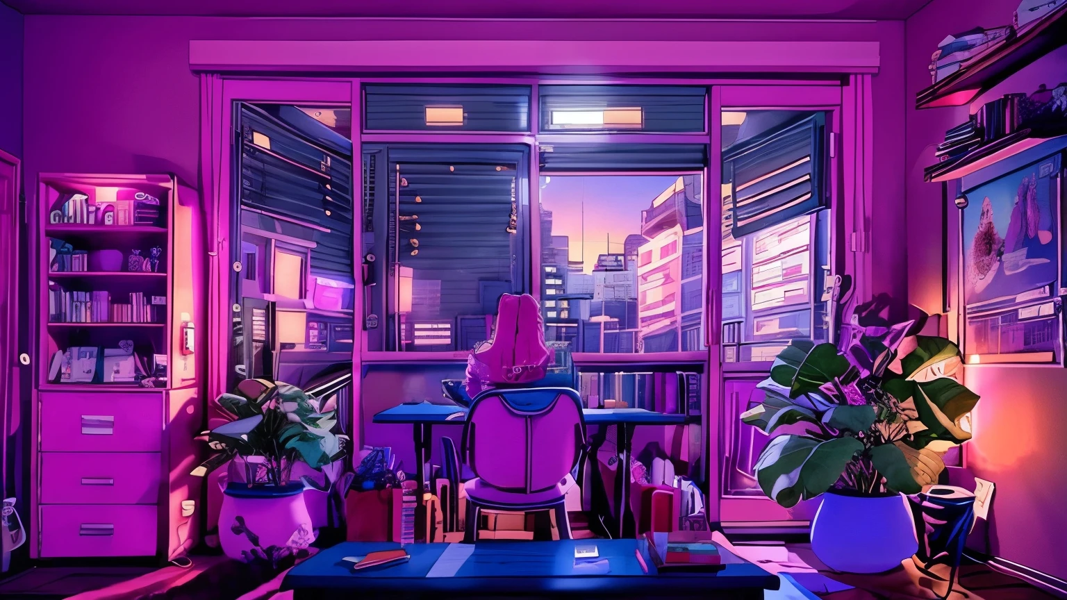 Girls are traders, pink theme, style anime, computer, living room, in the computer screen is chart stock night light , (very detailed:1.2), (warm light:1.2), table top, surreal,32k, very detailed CG Unity 8K 壁紙, highest quality  (table top,highest quality:1.5)