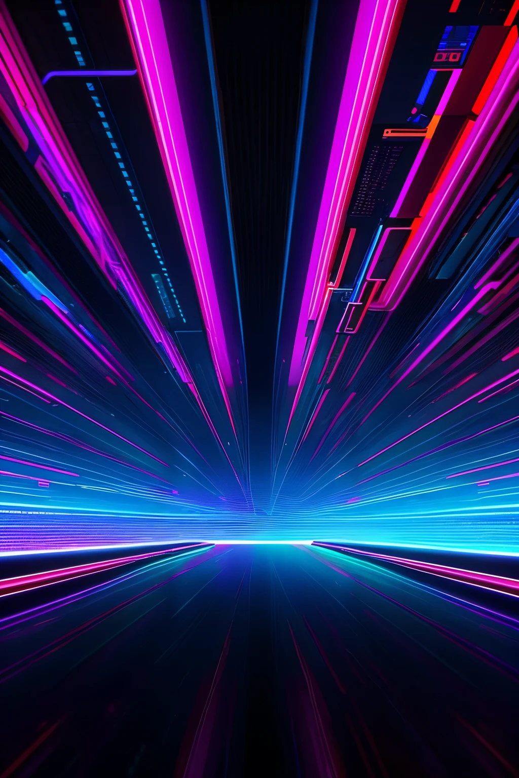 A high-tech background with vibrant reflection and colorful pixels, neon lights flickering in a futuristic scene, ultra-detailed textures, hyper-realistic graphics, brilliant light sources, 8K ultra-high definition, a tranquil ambiance that evokes a sense of advanced technology and innovation.