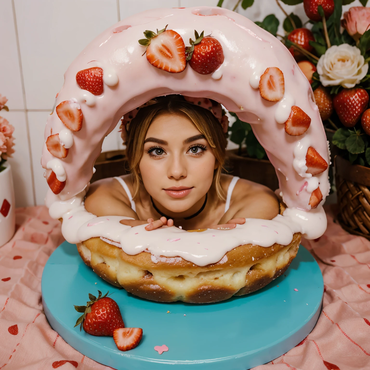 Milky Donut with Bavarian and strawberry filling