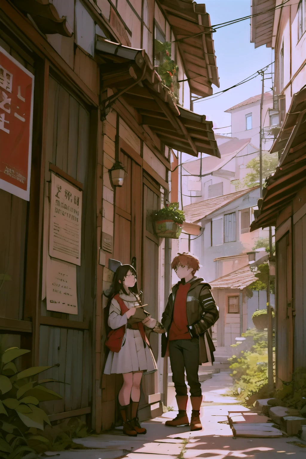 portada de libro, que tenga una caligrafia y diga PIEDRA ARDIENTE.
a age boy with black hair and honey-colored eyes and adventurer's clothing also accompanied by a woman with light copper hair Both characters of the same height The environment has to be a town and it must be a tone of nature