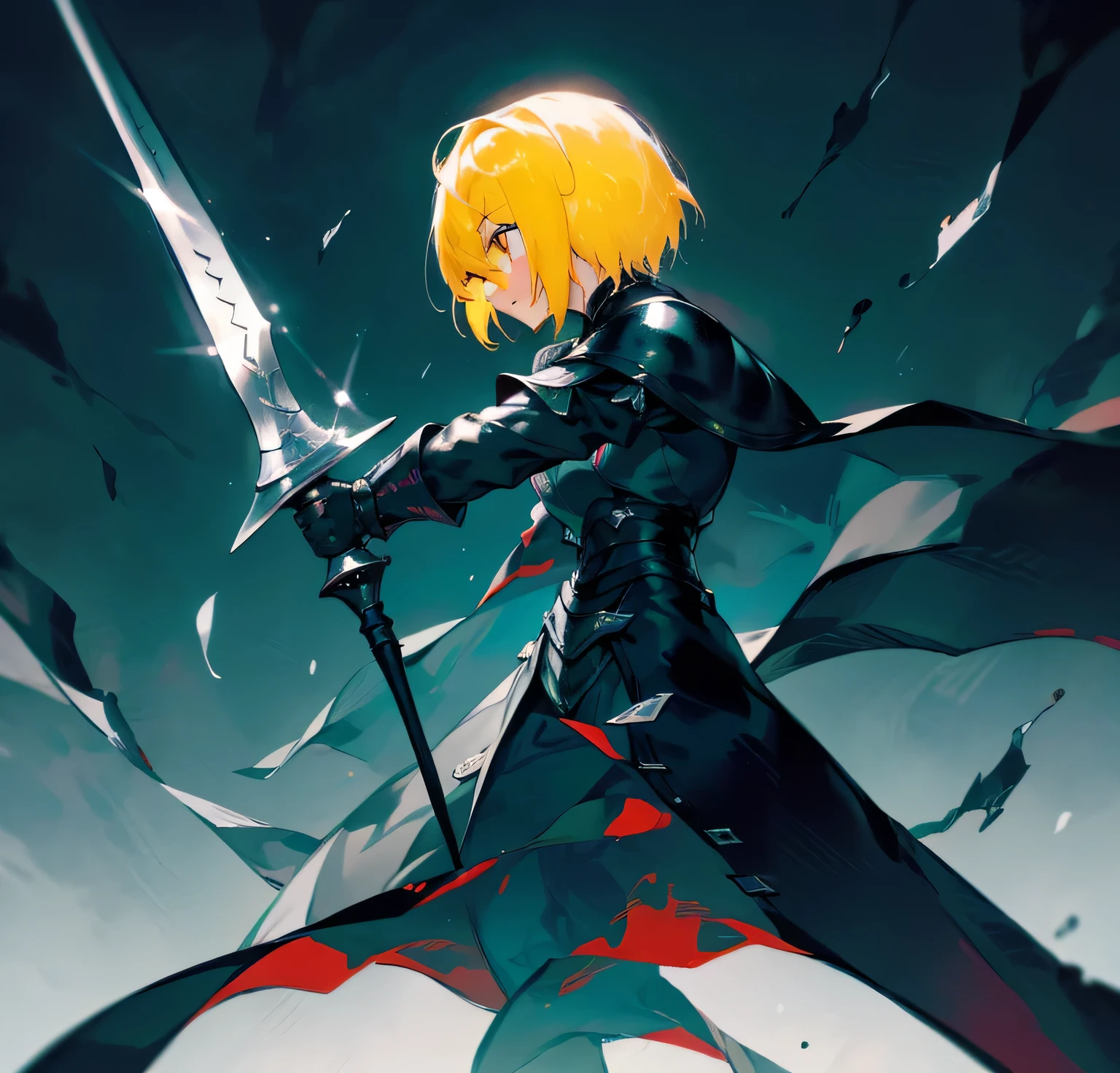 girl，元气girl，Blonde，a close up of a person in armor holding a sword, Light black armor, Sharp black armor, Sharp black armor, The terrifying dark paladin, Human male paladin, Silver Ice Reflective Armor, Black shiny armor, final fantasy 14 style, FF14 Paradise, Magic Knight complete avatar, artorias, black armor，sharp and smooth edges