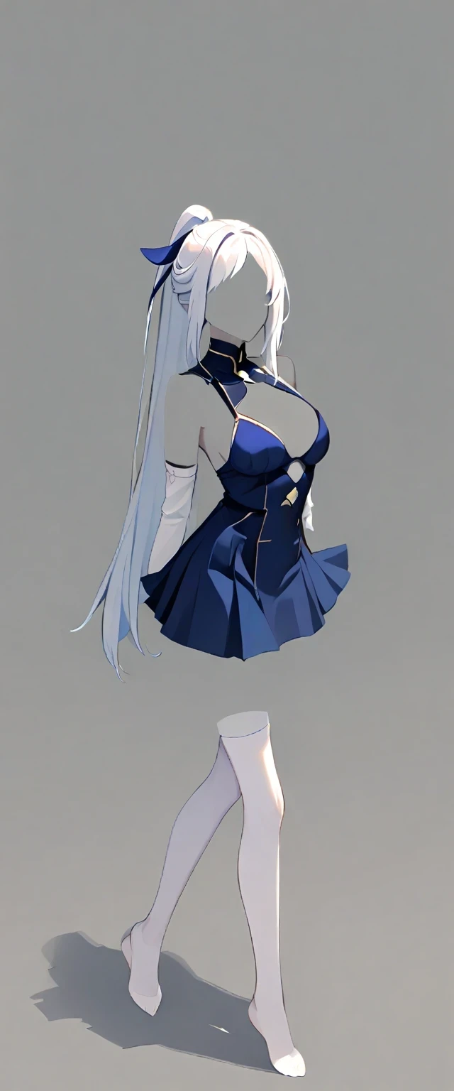 nobody, 1 girl, alone,bikini,Headless, no hands, no legs, No weapons, No weapons, Simple background, whole body,jingliu,1 girl,white hair,long hair,ponytail,Headbands,Red eyes, earrings, jewelry, blue dress,bare shoulders, Separate sleeves,