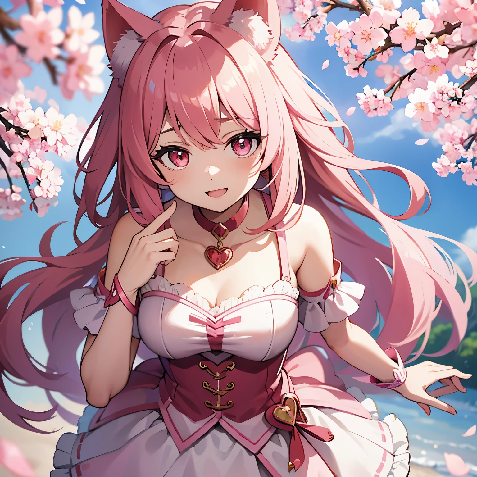 Pink wolf magical girl with cherryblossom powers