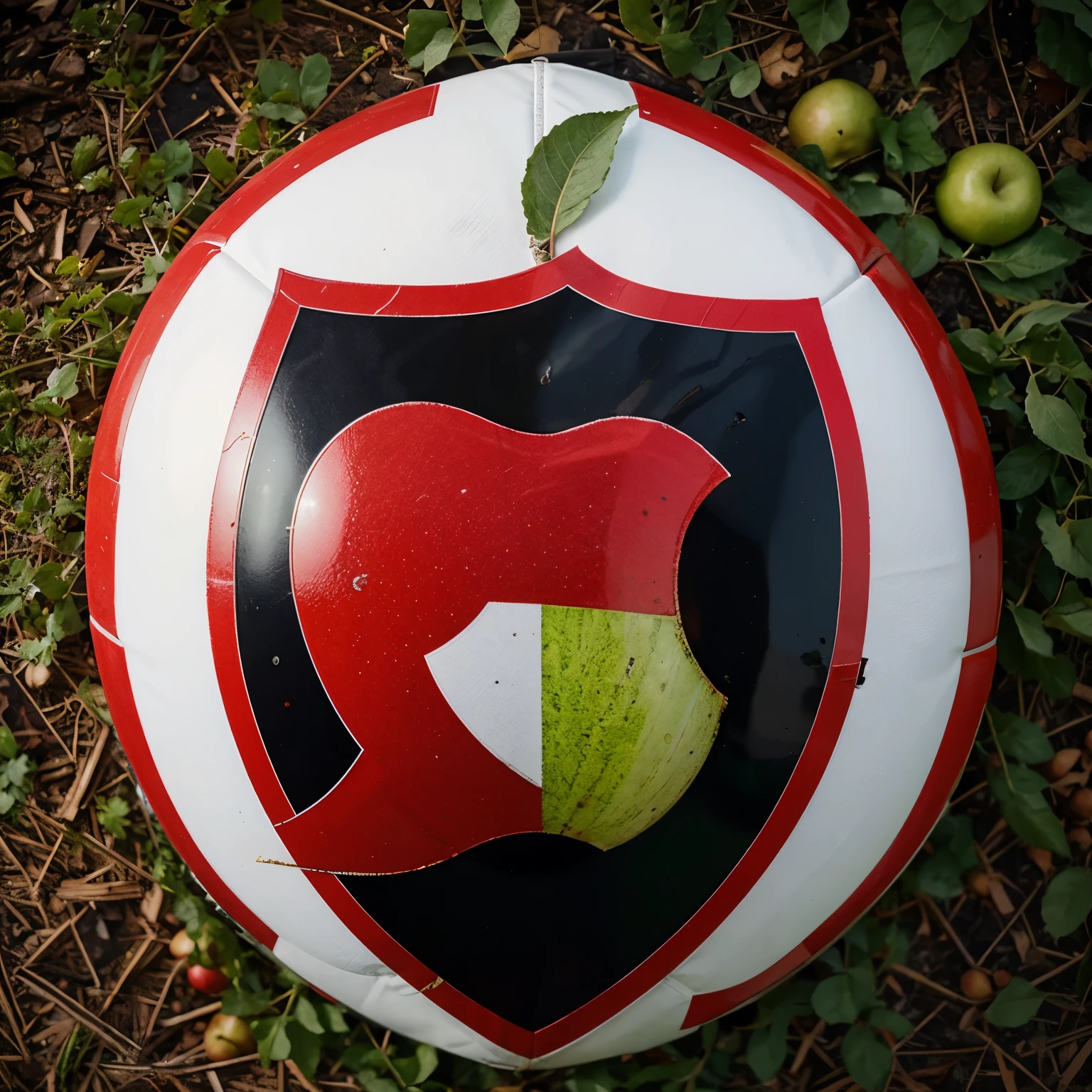 Soccer shield that contains an apple and is black and red
