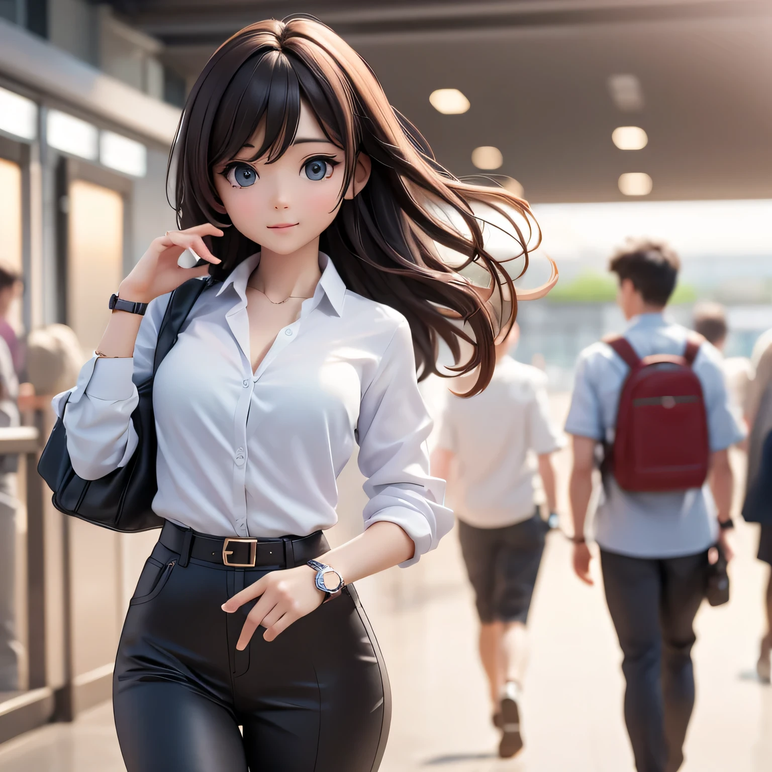smart watch、product、Super realistic、8ｋ、background、people passing by in a hurry、modern、
