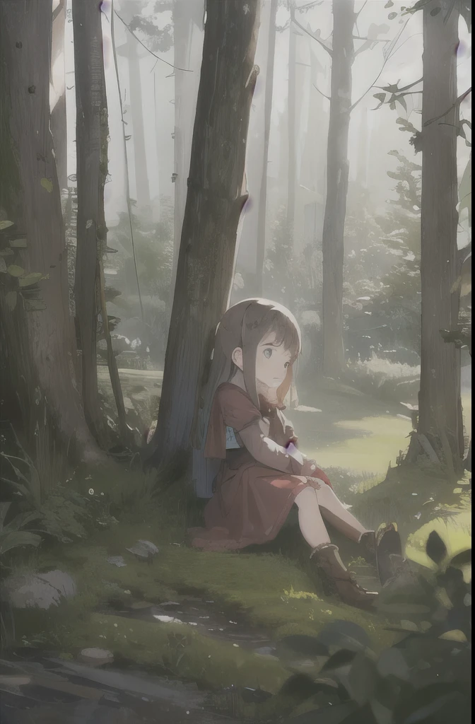 Fairytale, 5 year old cute girl, sitting, forest, talking to animals, 