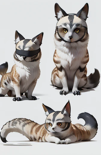 (((Animals,white monster, An illustration, ))), (blindfold, Sad face, fox head, wolf carcass, owl back wing, tail snake, four legs), Standing picture