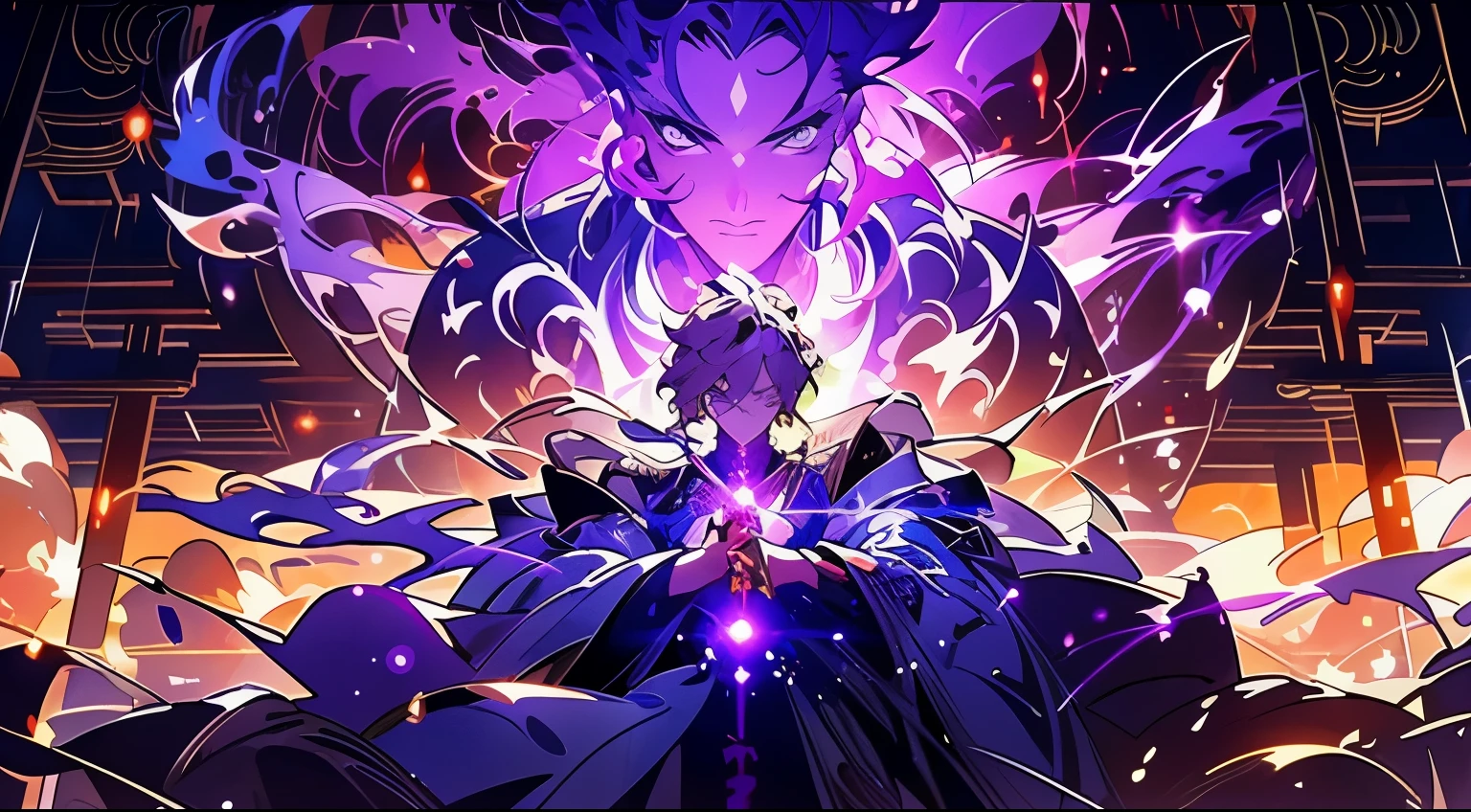 wearing a skirt、Close-up of man holding sword, keqing from Genshin Impact, high detailed official artwork, official artwork, Genshin Impact character, Satya from Overlord, Detailed key animation art, video game Genshin Impact, Shalltear Blood Demon, Demon Slayer art style, ayaka Genshin Impact, Genshin Impact,Add a villain font to the picture