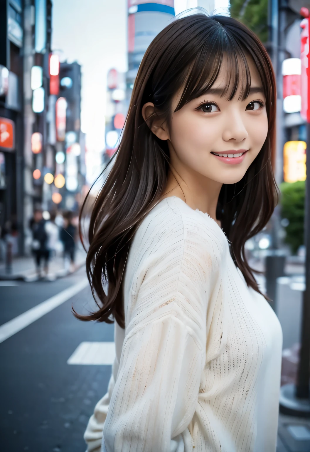 (((Tokyo Tower:1.3, outdoor, Photographed from the front))), ((long hair:1.3, white knit, japanese woman,Smile, cute)), (clean, natural makeup), (highest quality, masterpiece:1.3, 超High resolution), (Super detailed, caustics), (realistic:1.4, RAW shooting), very detailed, High resolution, 16K resolution