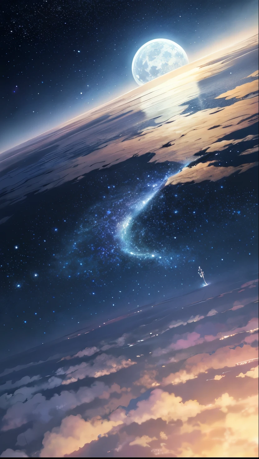 Wearing pictures of rivers, stars in the sky, and the moon、condensed beauty, Concept art inspired by Mitsuoki Tosa, pixiv contest winner, highest quality, fantasy art, beautiful anime scene, bright moon round, starry sky environment in the moonlight, dream picture, anime background art, dream scenery art, wonderful night, anime background, background artwork, great art, Atmospheric anime, starry sky, Enhanced detail.